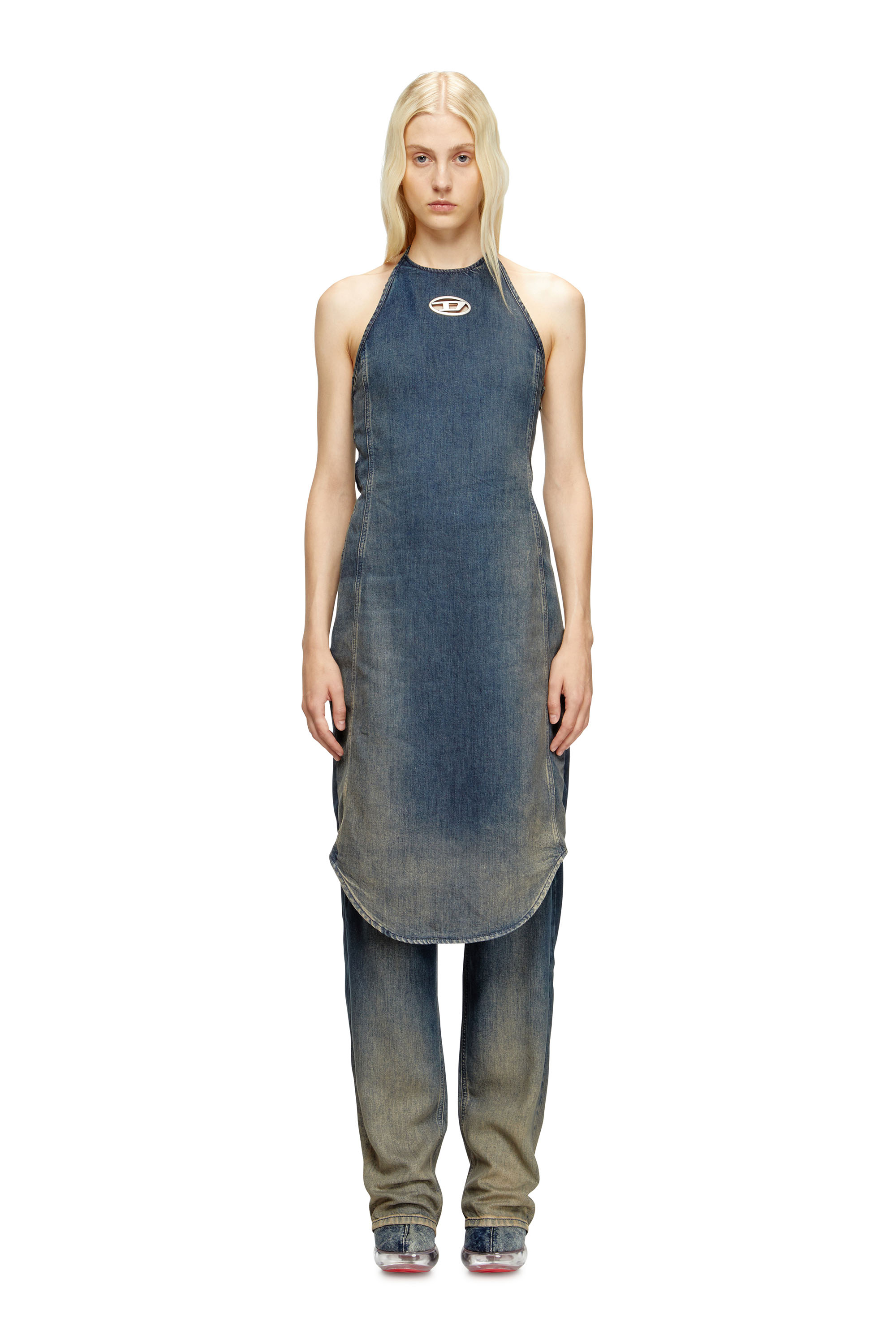 DE-CYNTHIA-S, Dunkelblau Diesel - DE-CYNTHIA-S, Damen Neckholder-Jumpsuit aus fließendem Farbverlauf-Denim in Dunkelblau - 3