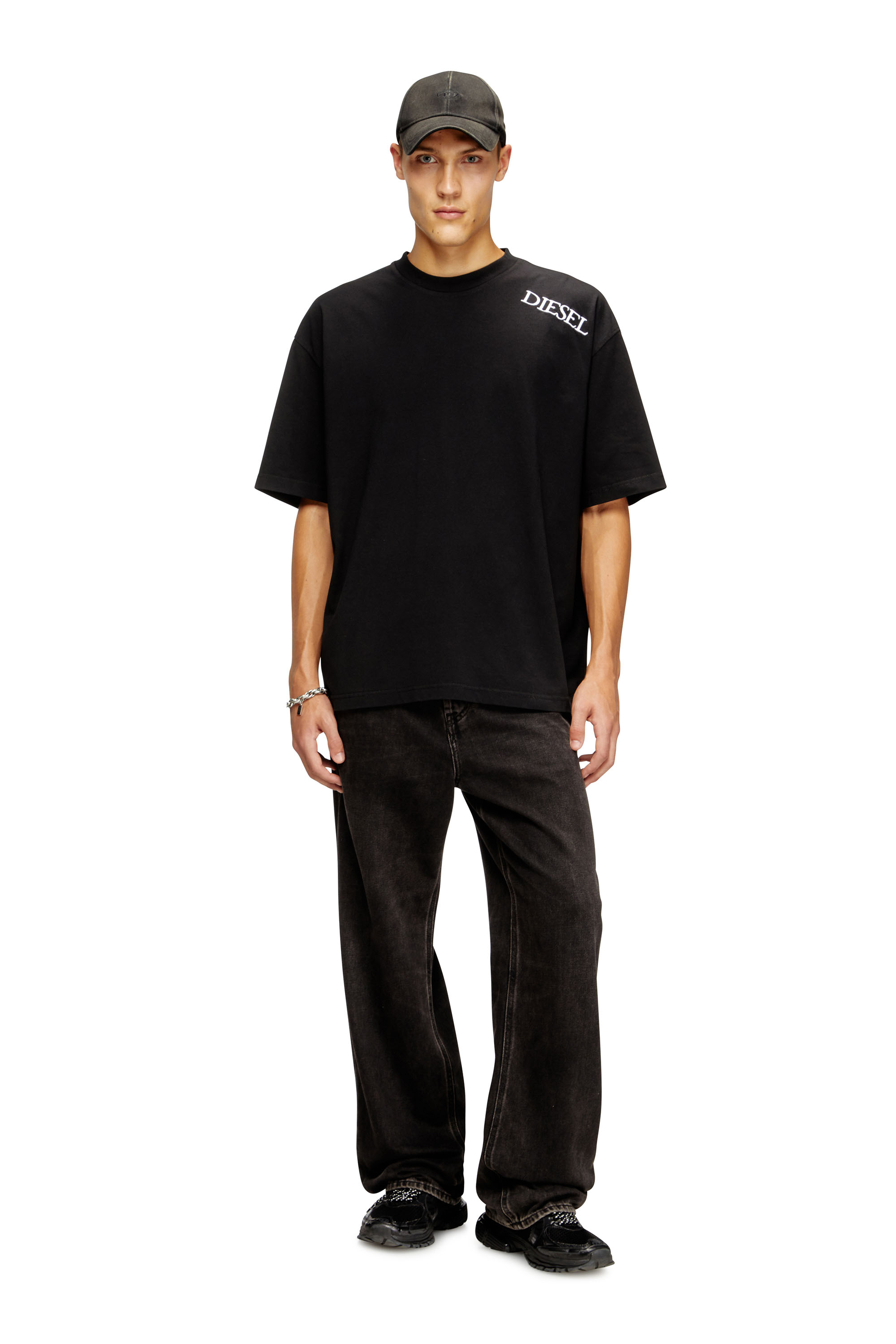 Diesel - T-BOGGY-T5, Herren Locker geschnittenes T-Shirt mit Grafikdruck und Logo in Schwarz - 1
