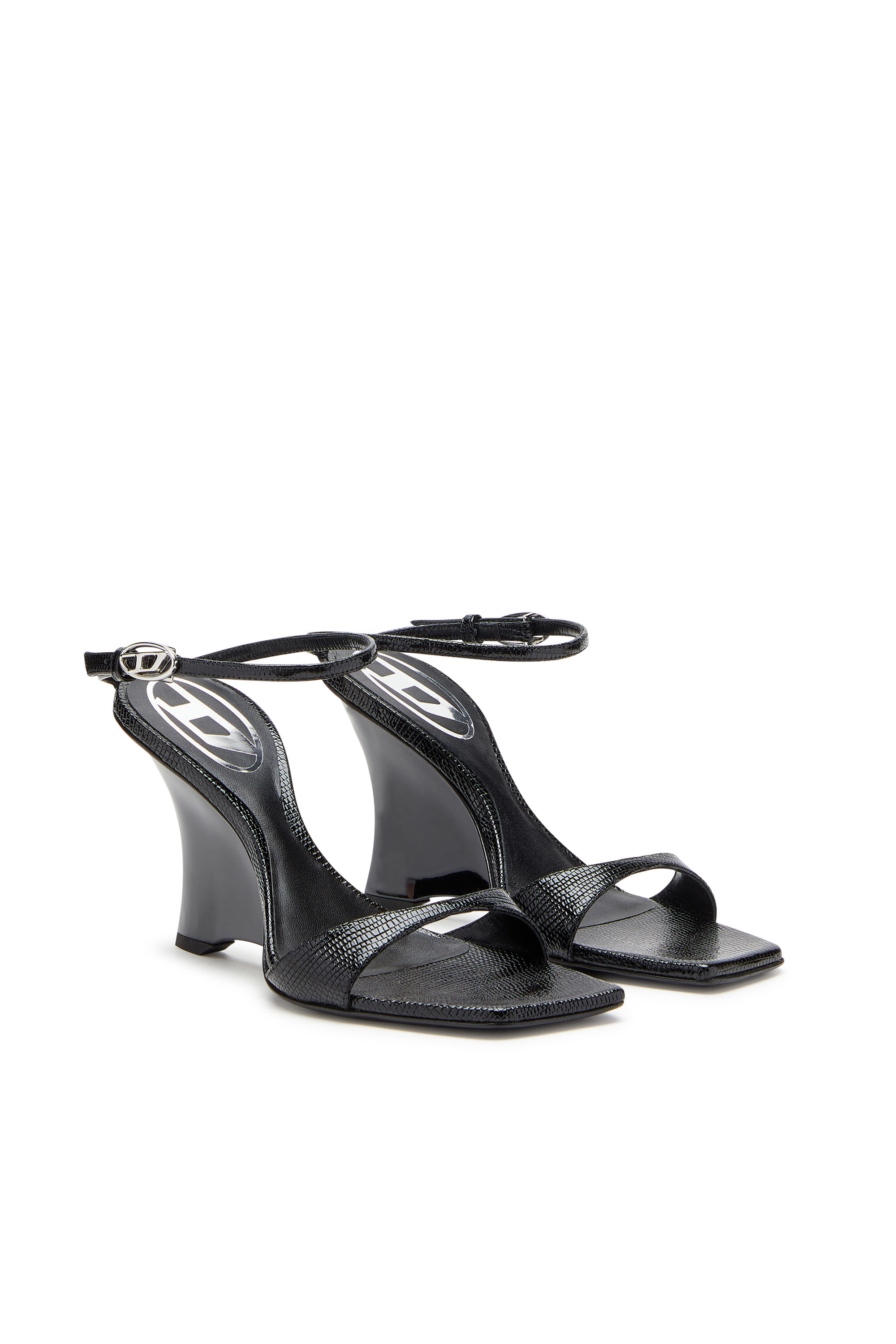 Diesel - D-AMBER SANDAL WEDGE, Damen Keilsandalen aus Leder in Eidechsenoptik in Schwarz - 2