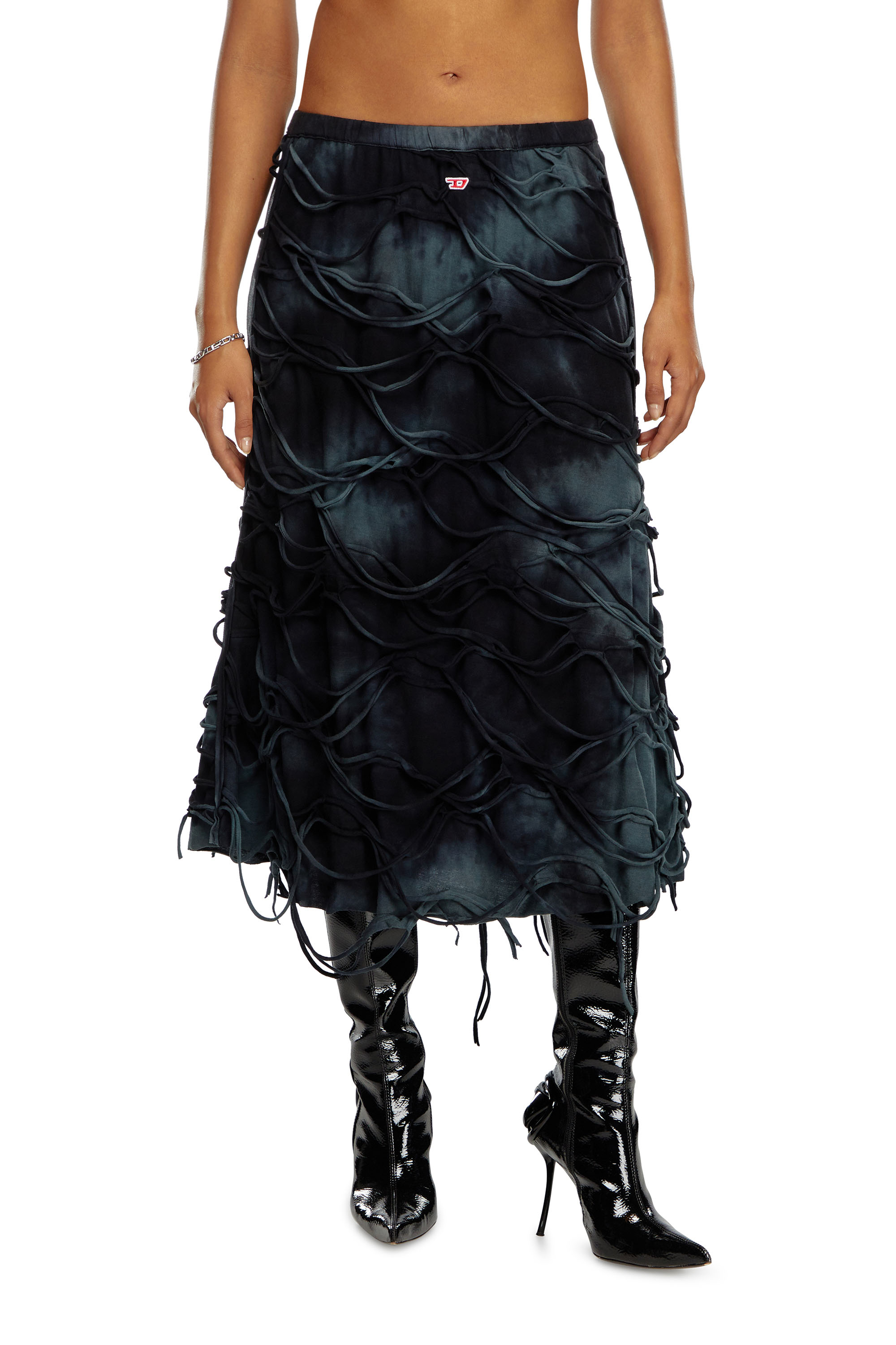 Diesel - O-JAL, Woman Midi skirt with floating strands in Black - Image 2