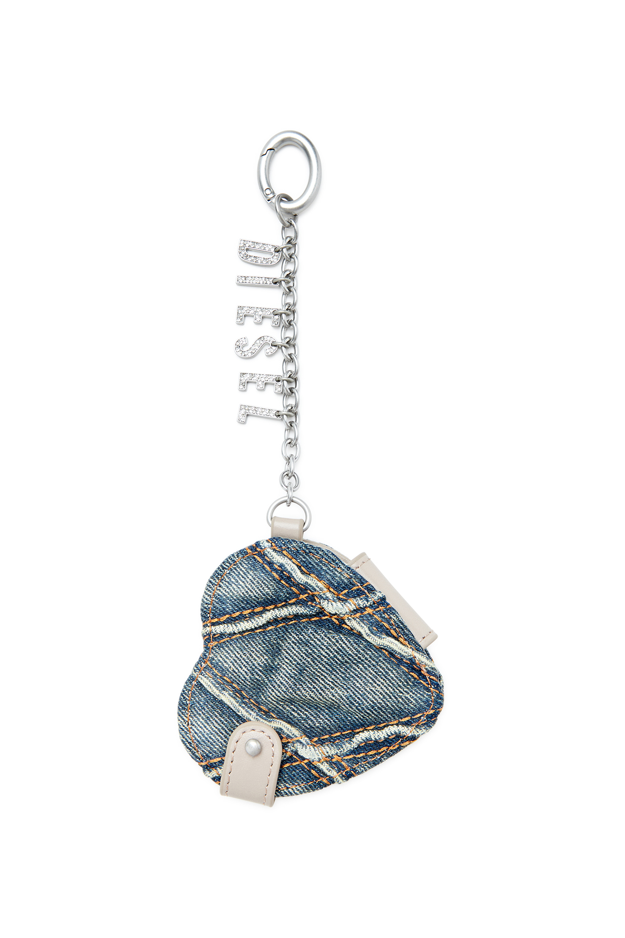 Diesel - CHARM-D MIRROR, Damen Spiegelanhänger aus gestepptem Argyle-Denim in Silber - 1