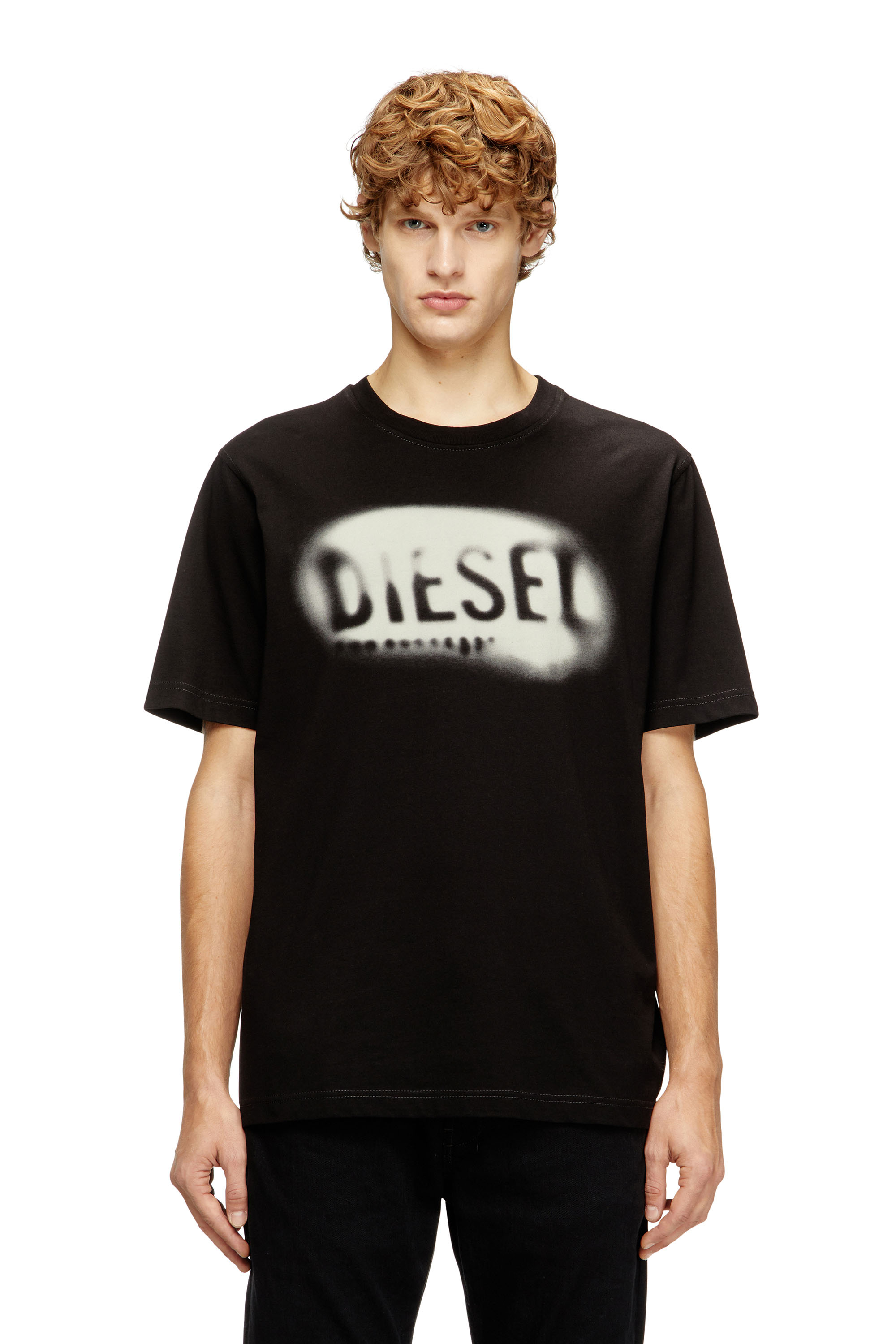 Diesel - T-ADJUST-V2, Herren Leichtes Baumwoll-T-Shirt mit verblasstem Logo in Schwarz - 1