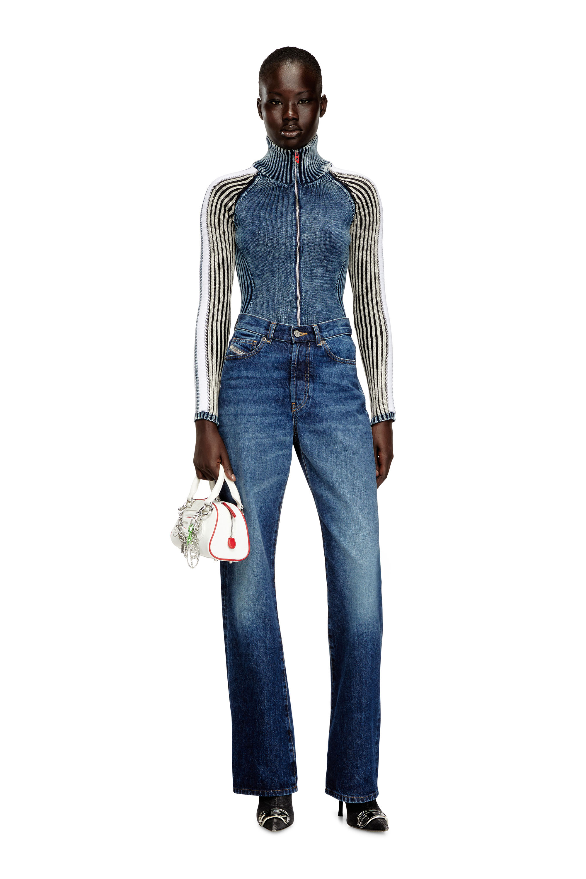 Diesel - M-ESTRELLA, Damen Reißverschluss-Cardigan mit sportlichen Streifen in Blau/Weiss - 2