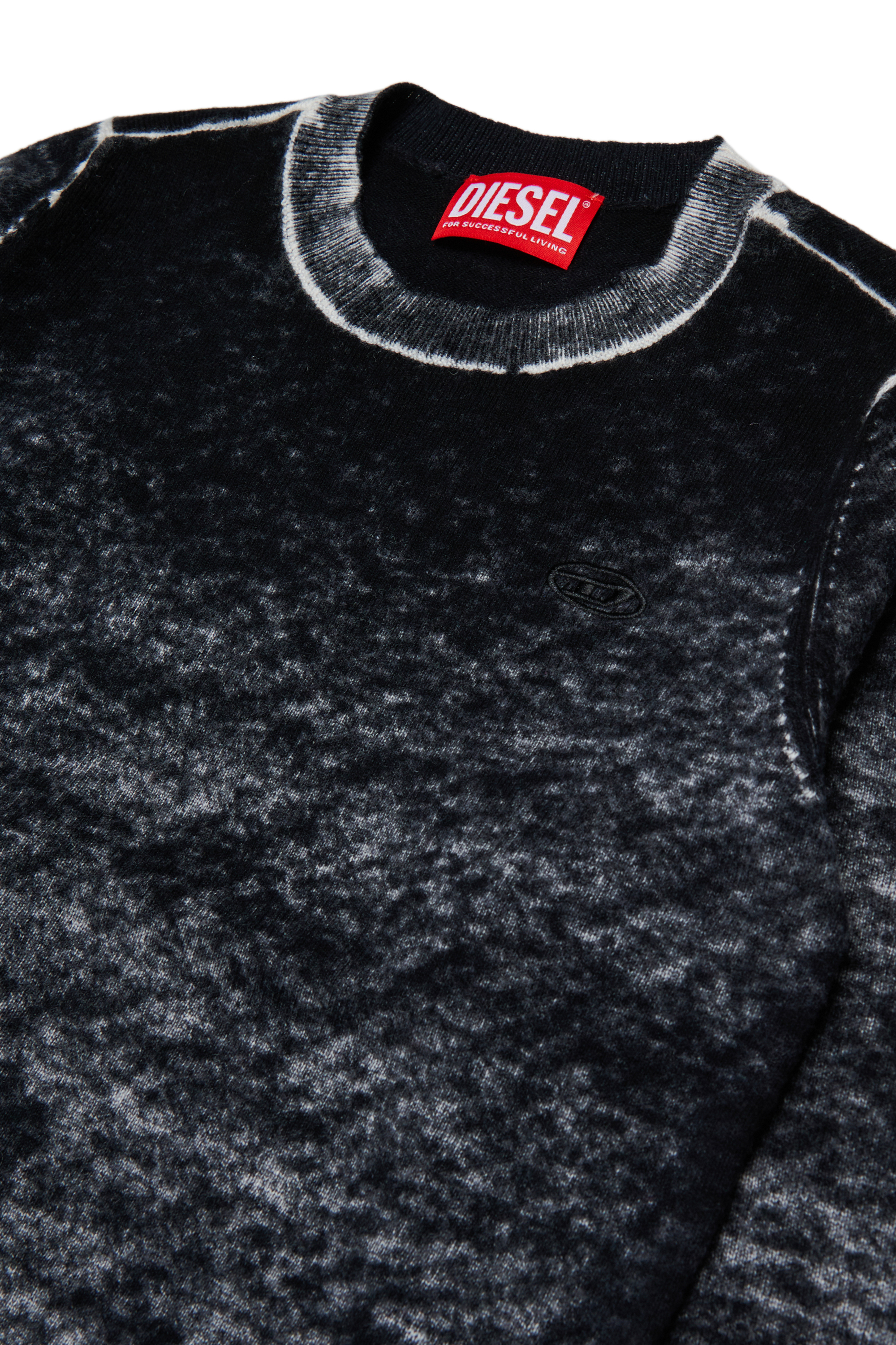 Diesel - KJEMR, Herren Pullover aus Wollmischung mit unregelm&auml;&szlig;igem Farbeffekt in Schwarz - 3