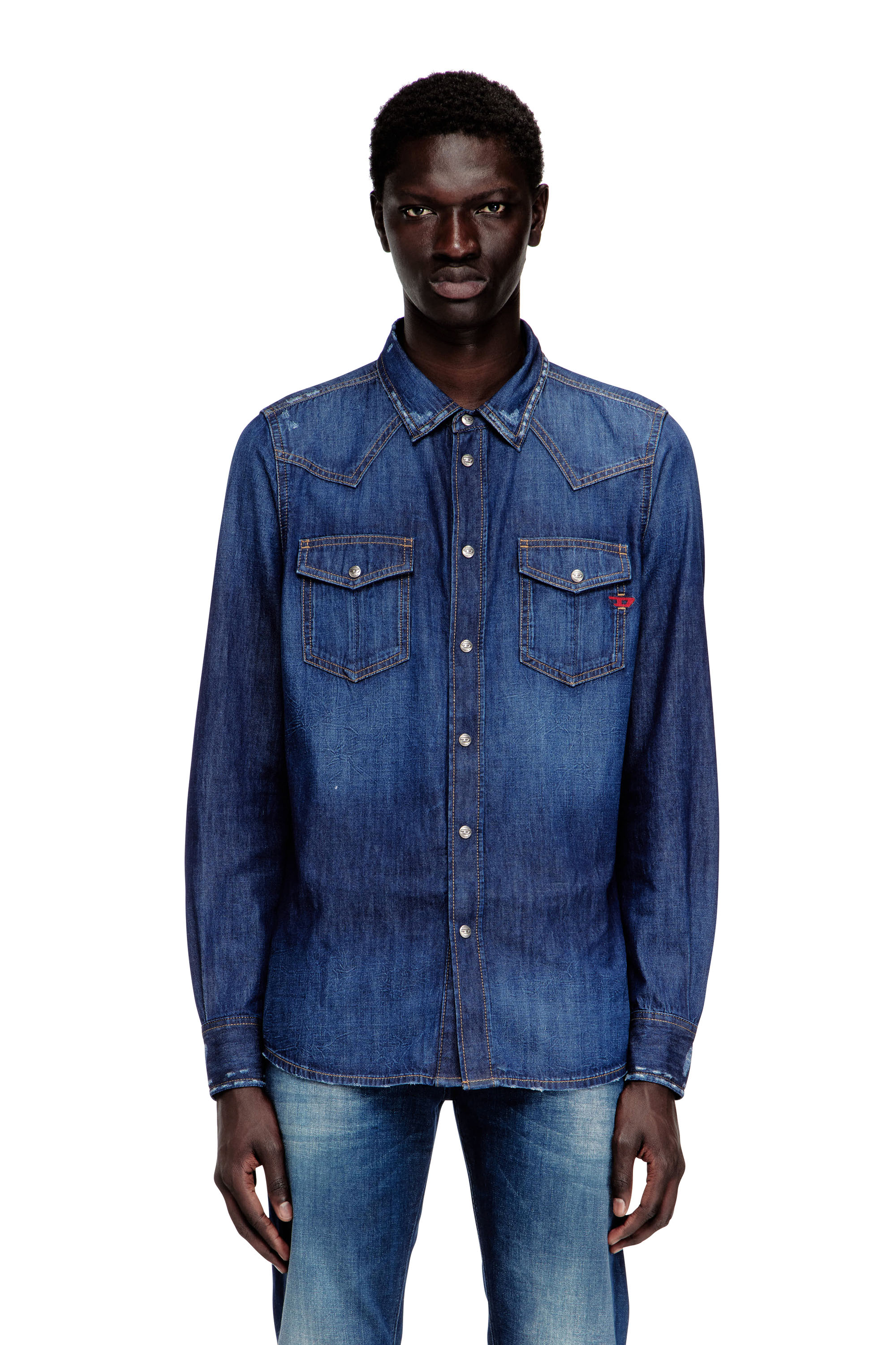 Diesel - D-VEGA, Herren Jeanshemd mit Pattentaschen in Blau - 1