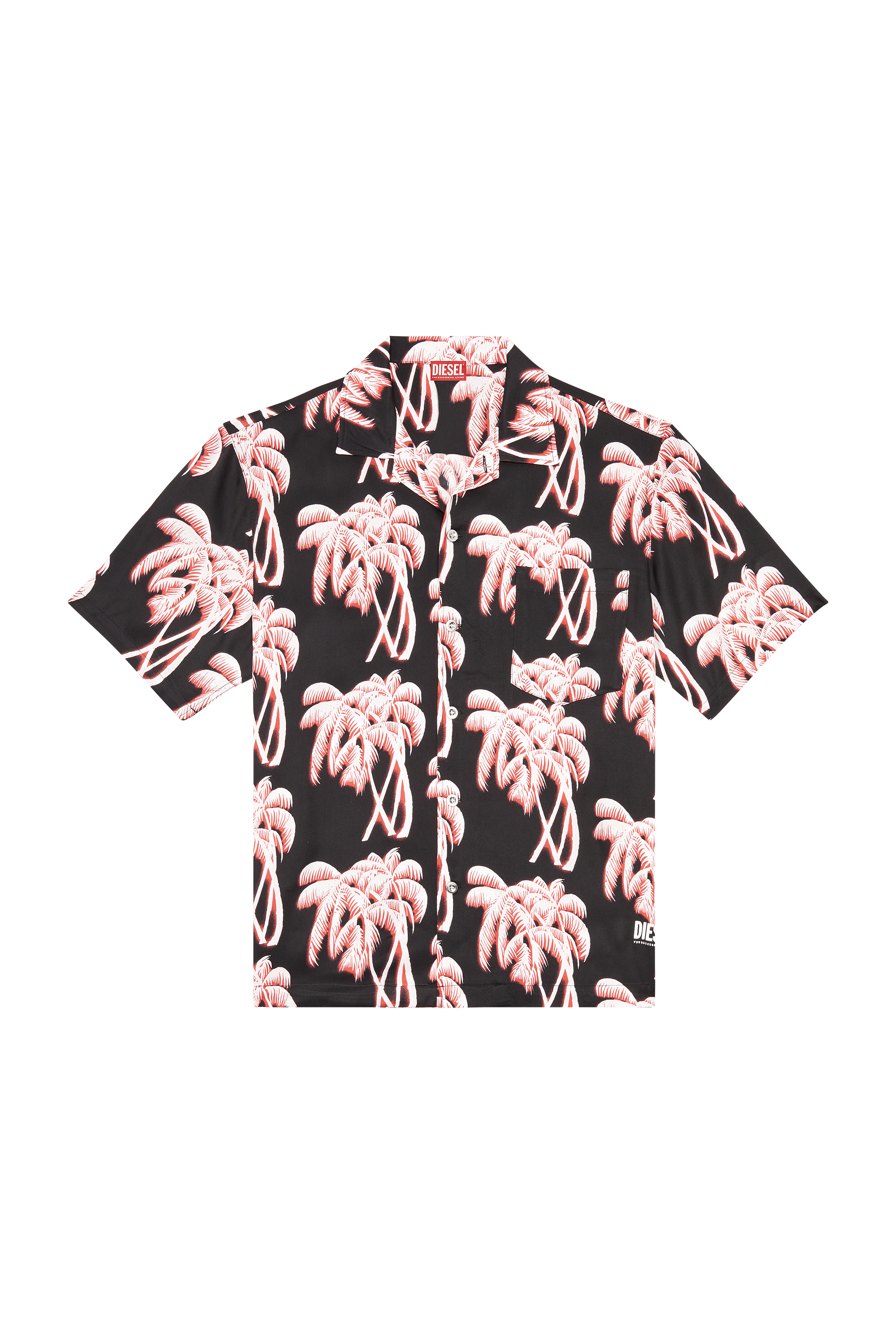 Diesel - BMOWT-ADRIAN, Herren Strandshirt mit Palmen-Print in Schwarz/Rosa - 6