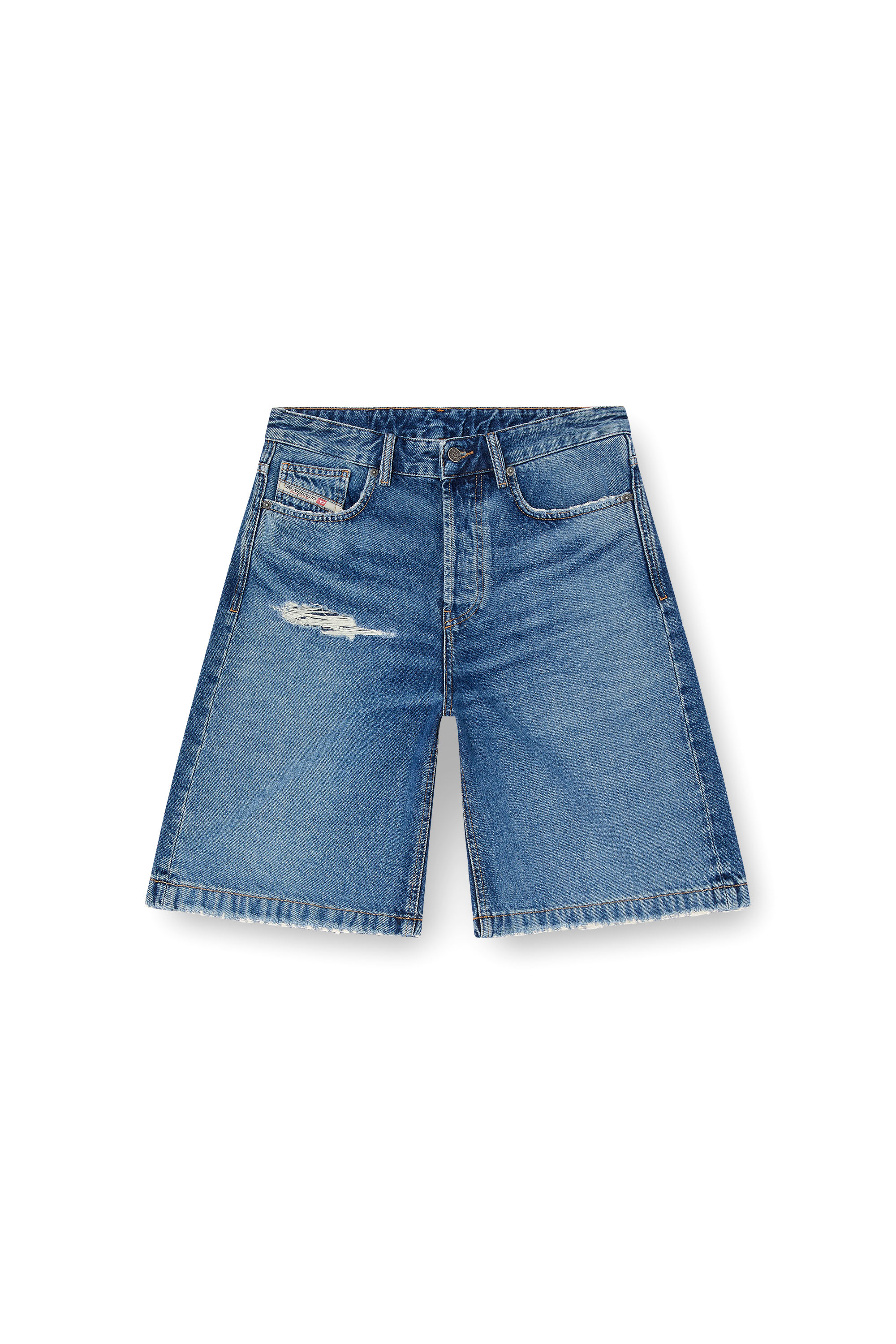 Diesel - DE-SIRE-SHORT, Woman's Shorts in denim with ripped details in Medium blue - 2