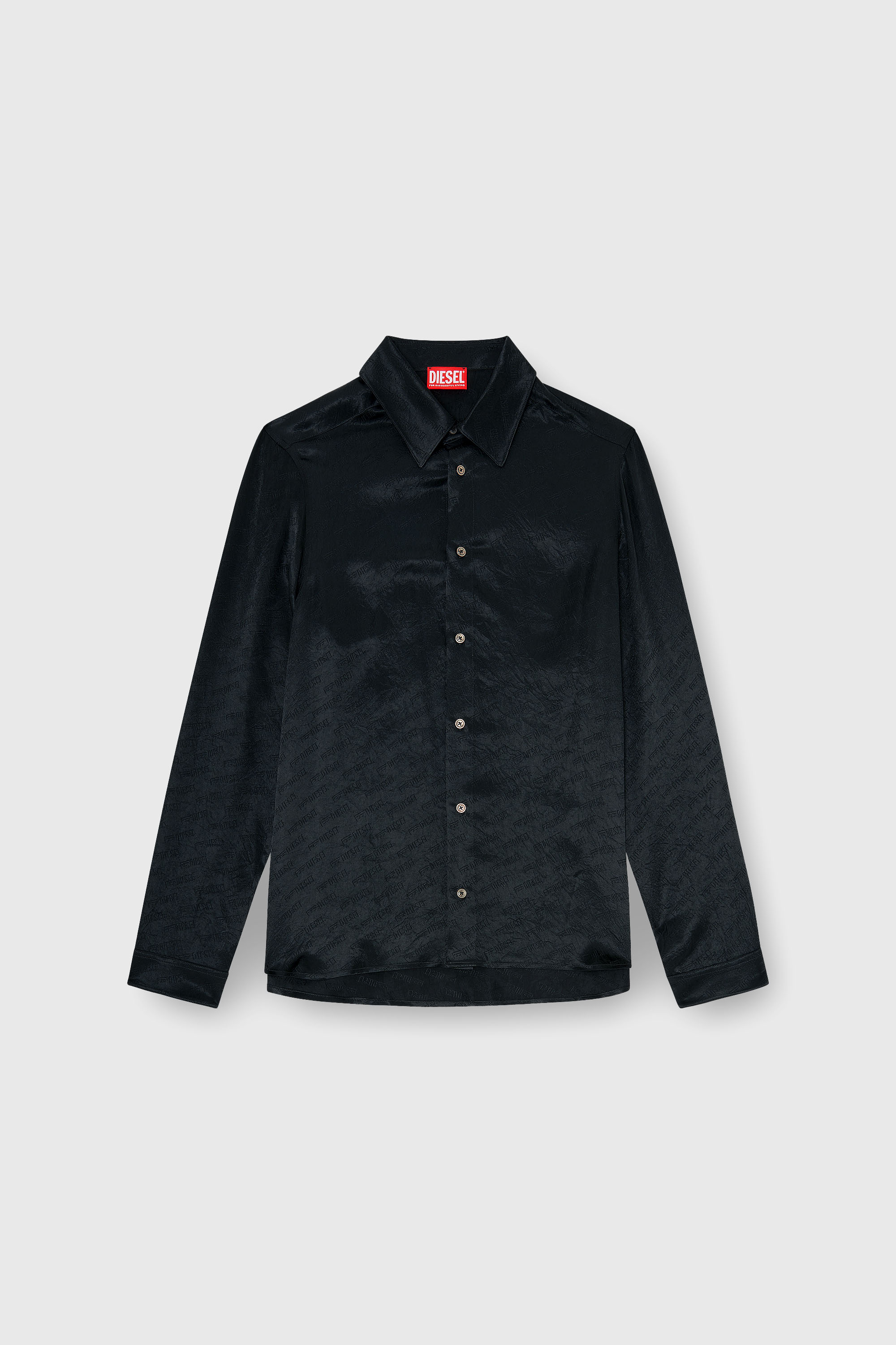 Diesel - S-KINNY-EFBZ, Herren Shirt aus logo-jacquard-crinkled-satin in Schwarz - 2