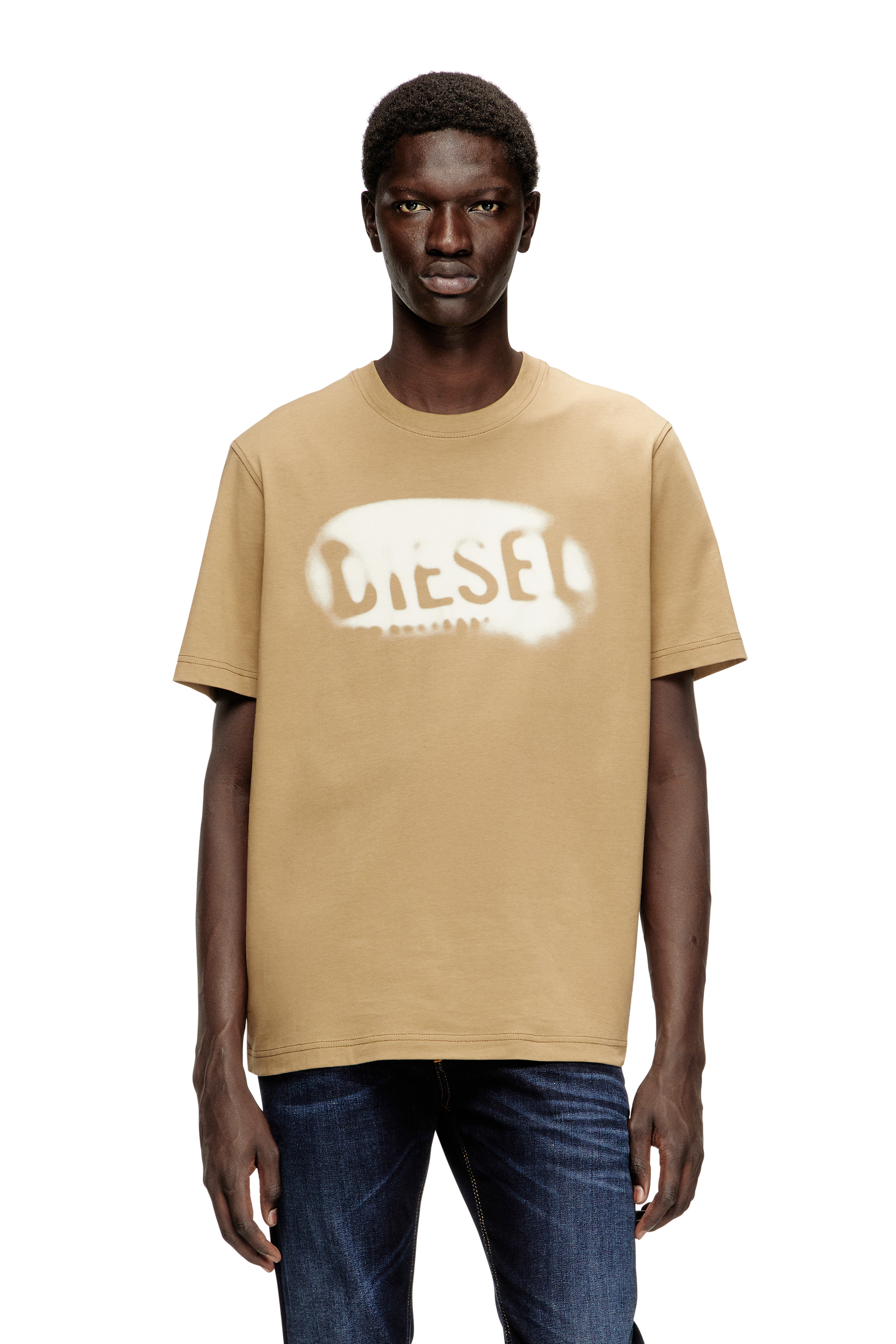 Diesel - T-ADJUST-V2, Herren Leichtes Baumwoll-T-Shirt mit verblasstem Logo in Beige - 1