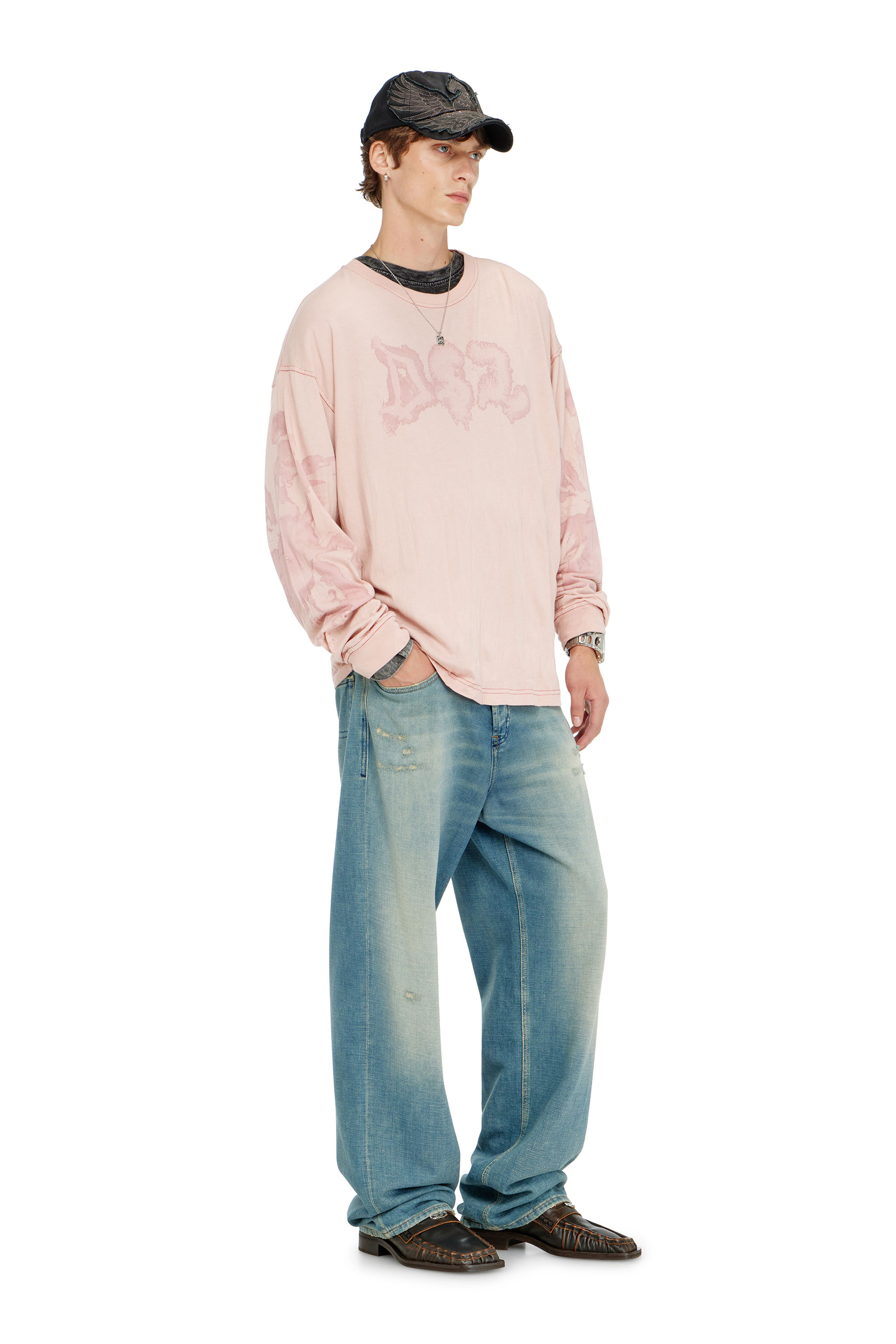 Diesel - T-BOXT-LS-AA4, Herren Locker long sleeve tee mit blotched print in Rosa - 2