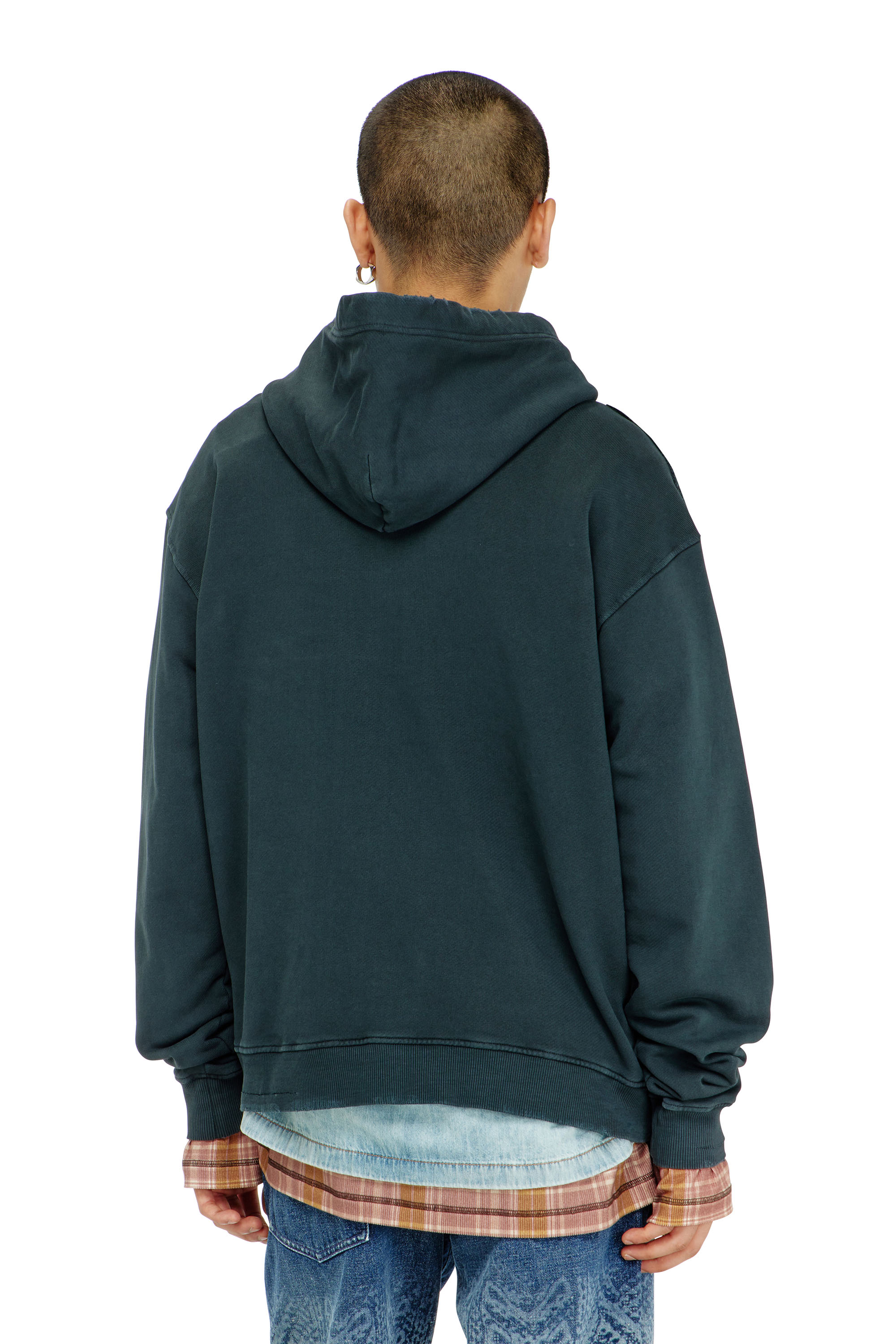 Diesel - S-NORM-HOOD-CRYSTALS, Herren Hoodie mit Rissen und Kristalldetails in Dunkelgr&uuml;n - 3