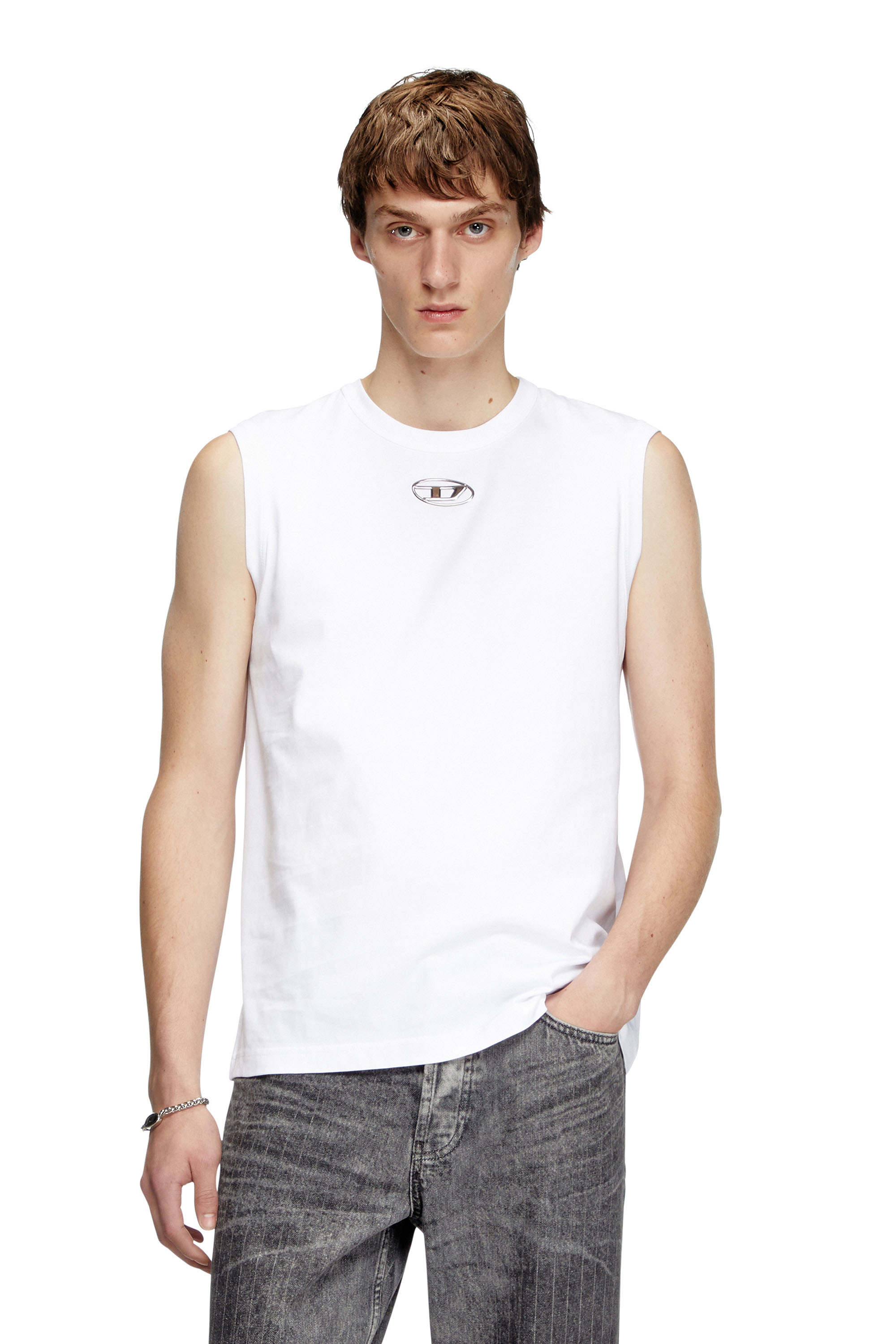 Diesel - T-BISCO-OD, Herren Tanktop mit Metallic-Oval D in Weiß - 1