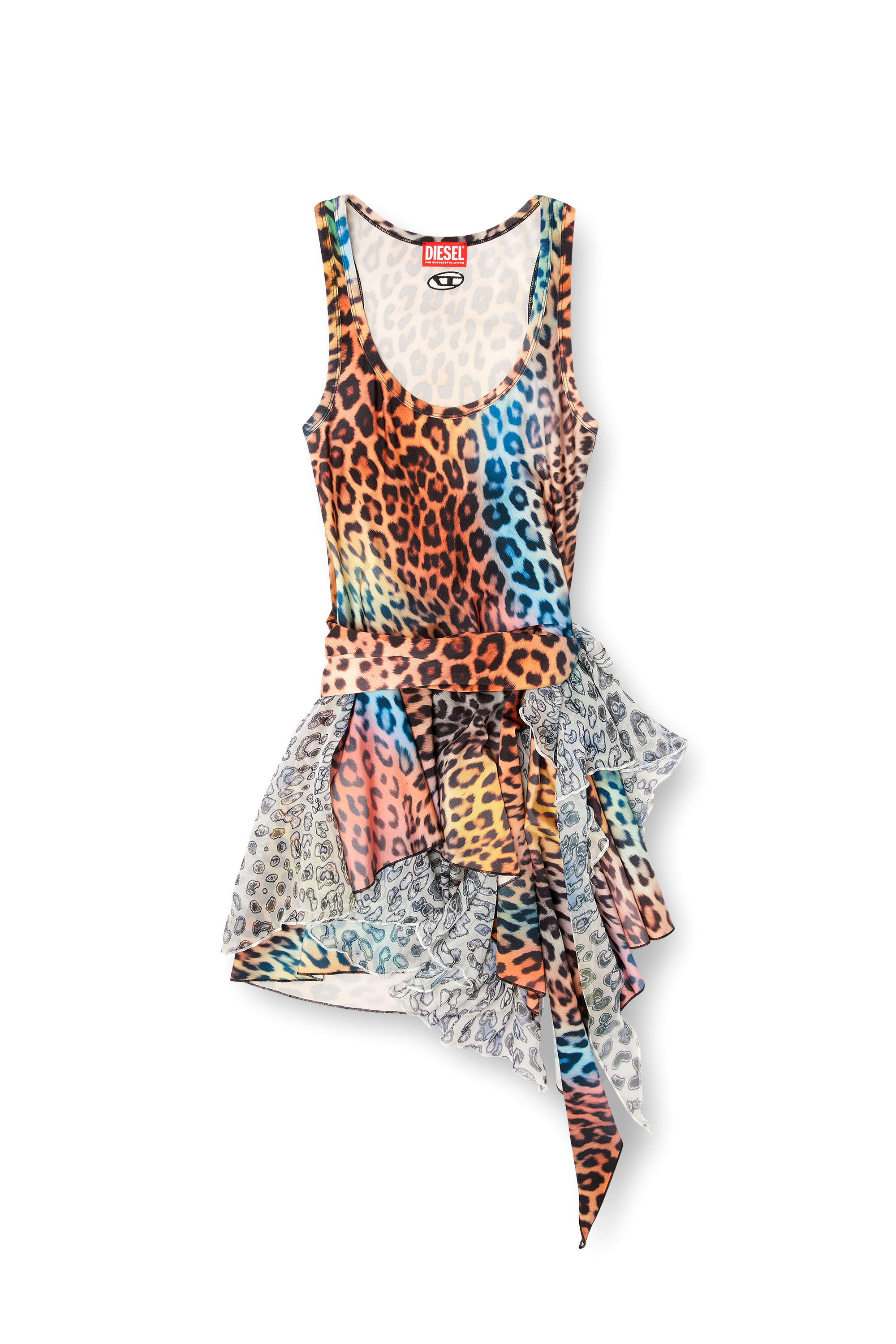 Diesel - D-OPERA-Q1, Damen Kurzes, asymmetrisches Kleid mit Leoparden-Print in null - 3