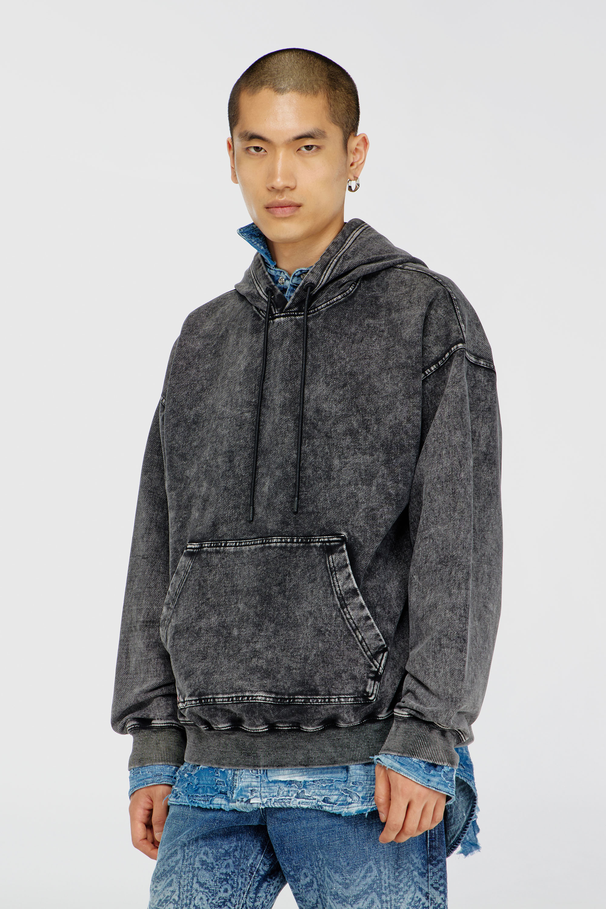 Diesel - S-BOXT-HOOD-TUK, Herren Sweatshirt mit Denim-Effekt-Behandlung in Dunkelgrau - 1