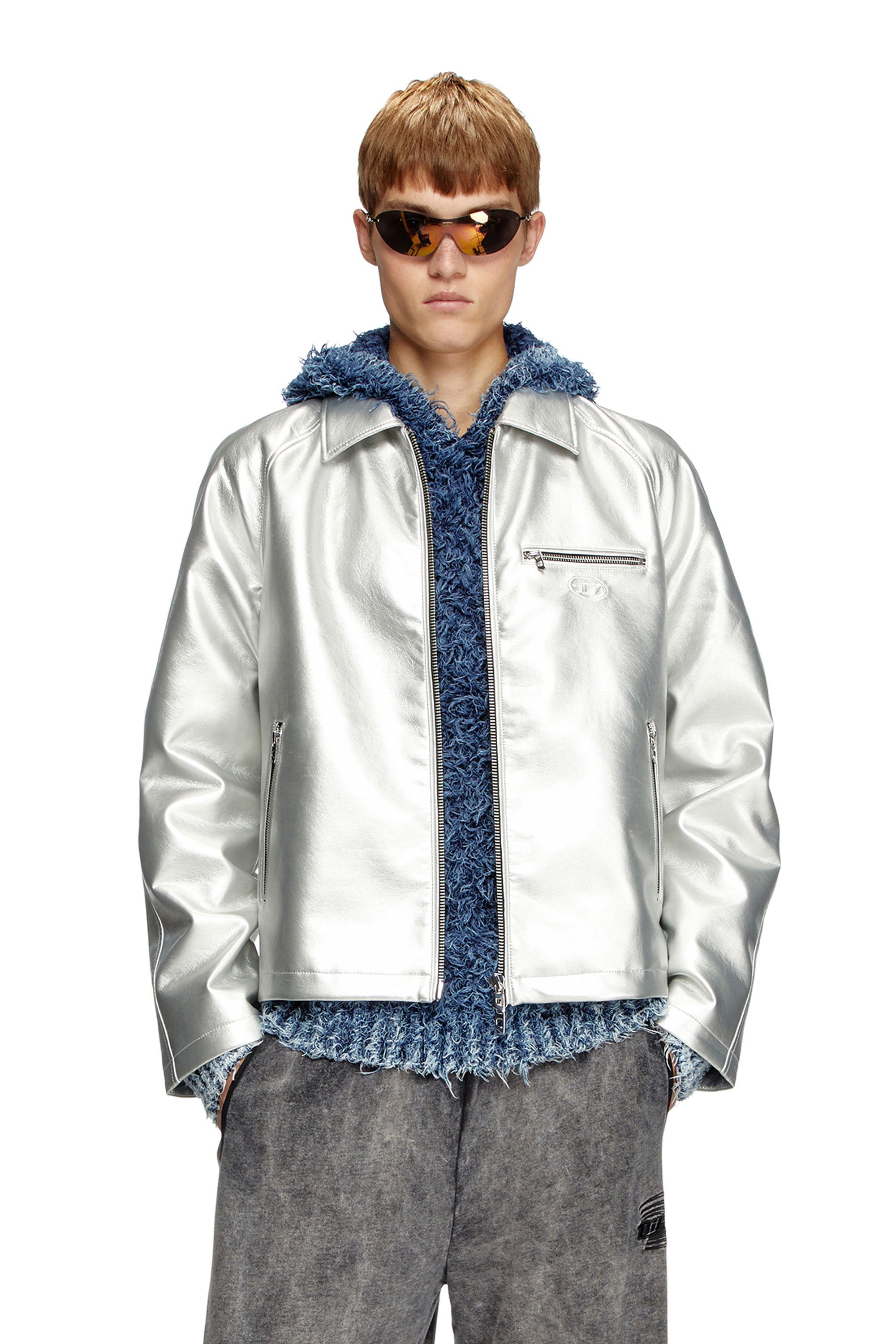 Diesel - J-THOME, Unisex Metallic-Coachjacke in Silber - 2