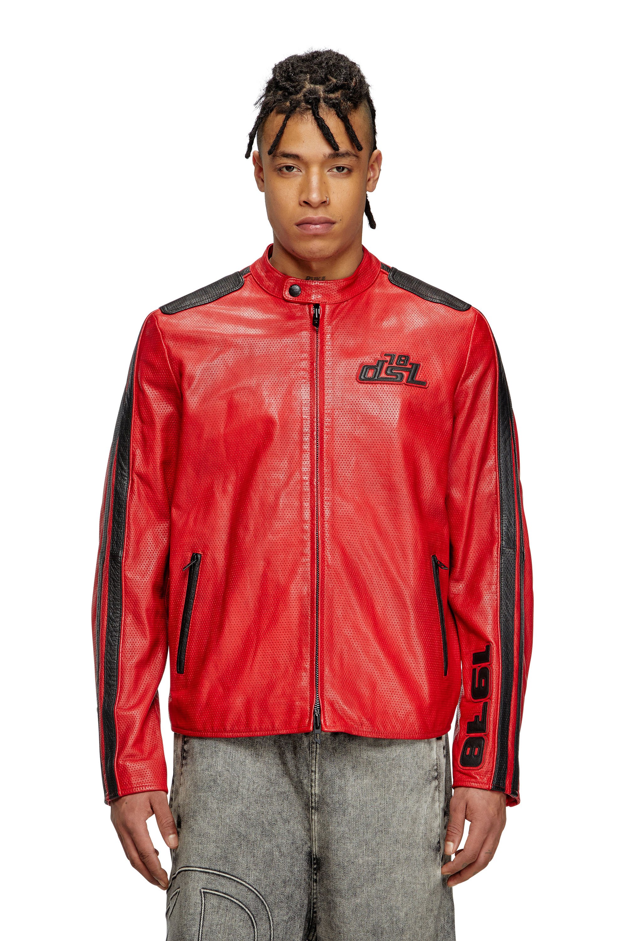 Diesel - L-POP, Unisex Bikerjacke aus perforiertem Leder in Rot - 2