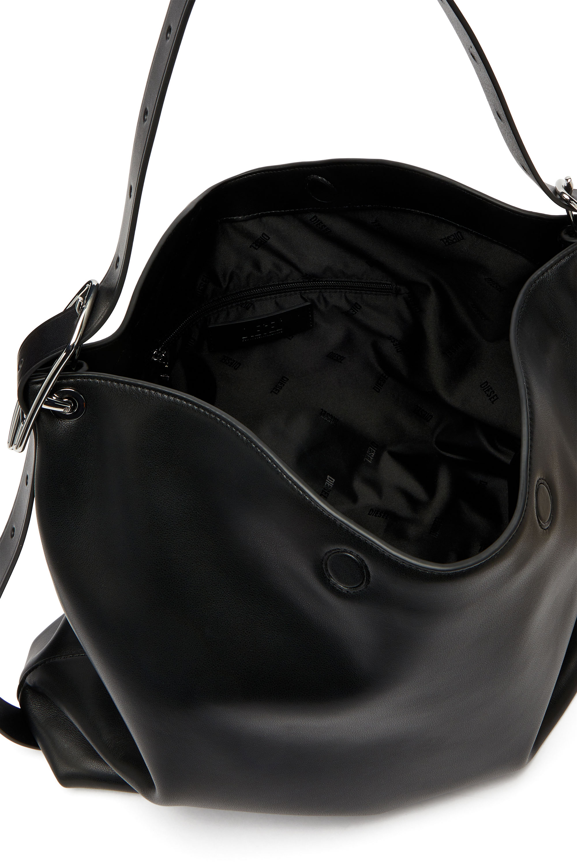 Diesel - D-LINE HOBO, Damen D-Line-Leder Hobo-Tasche in Schwarz - 4