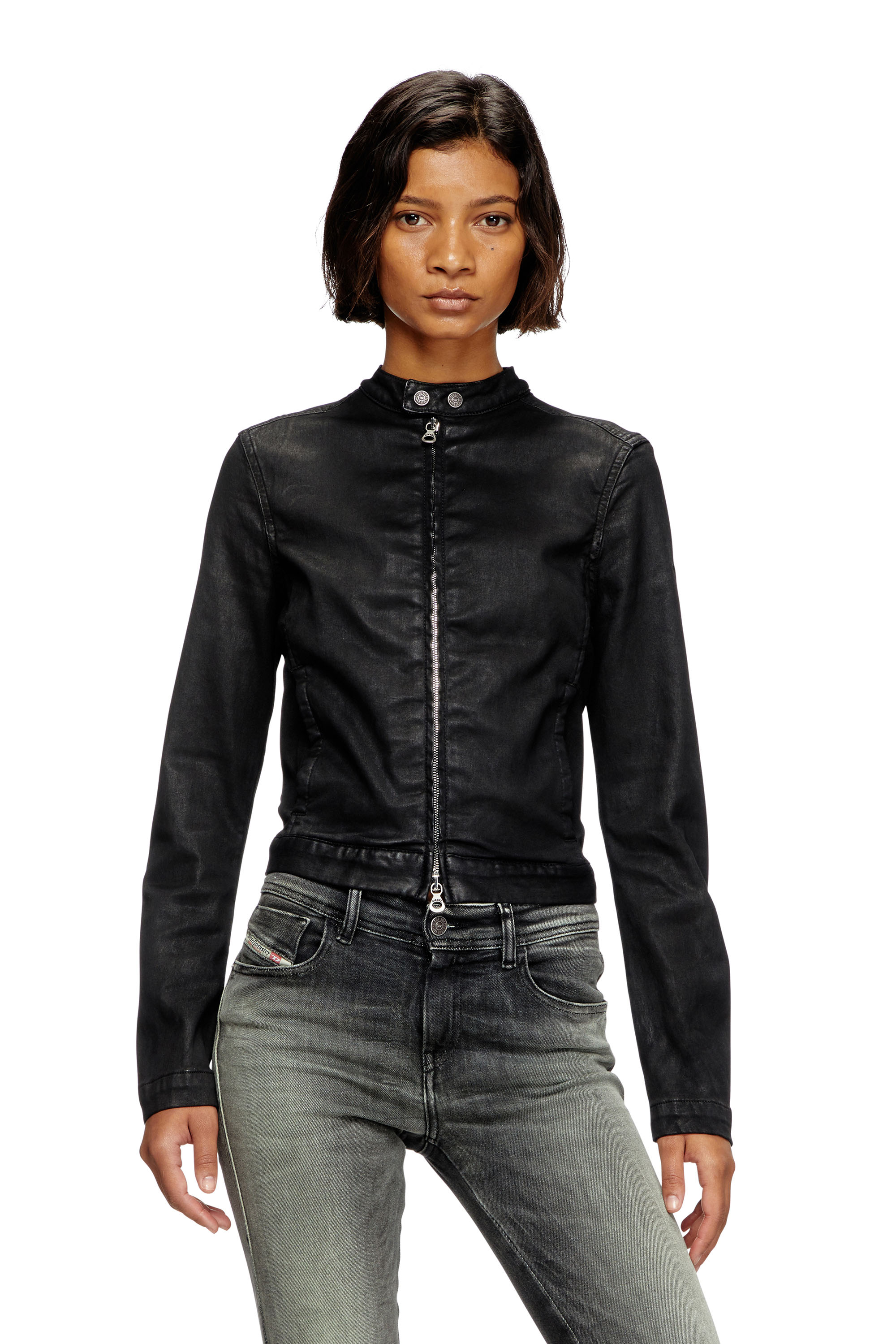 Diesel - DE-MORNIN JOGG, Damen Motorradjacke aus beschichtetem Denim in Schwarz - 3