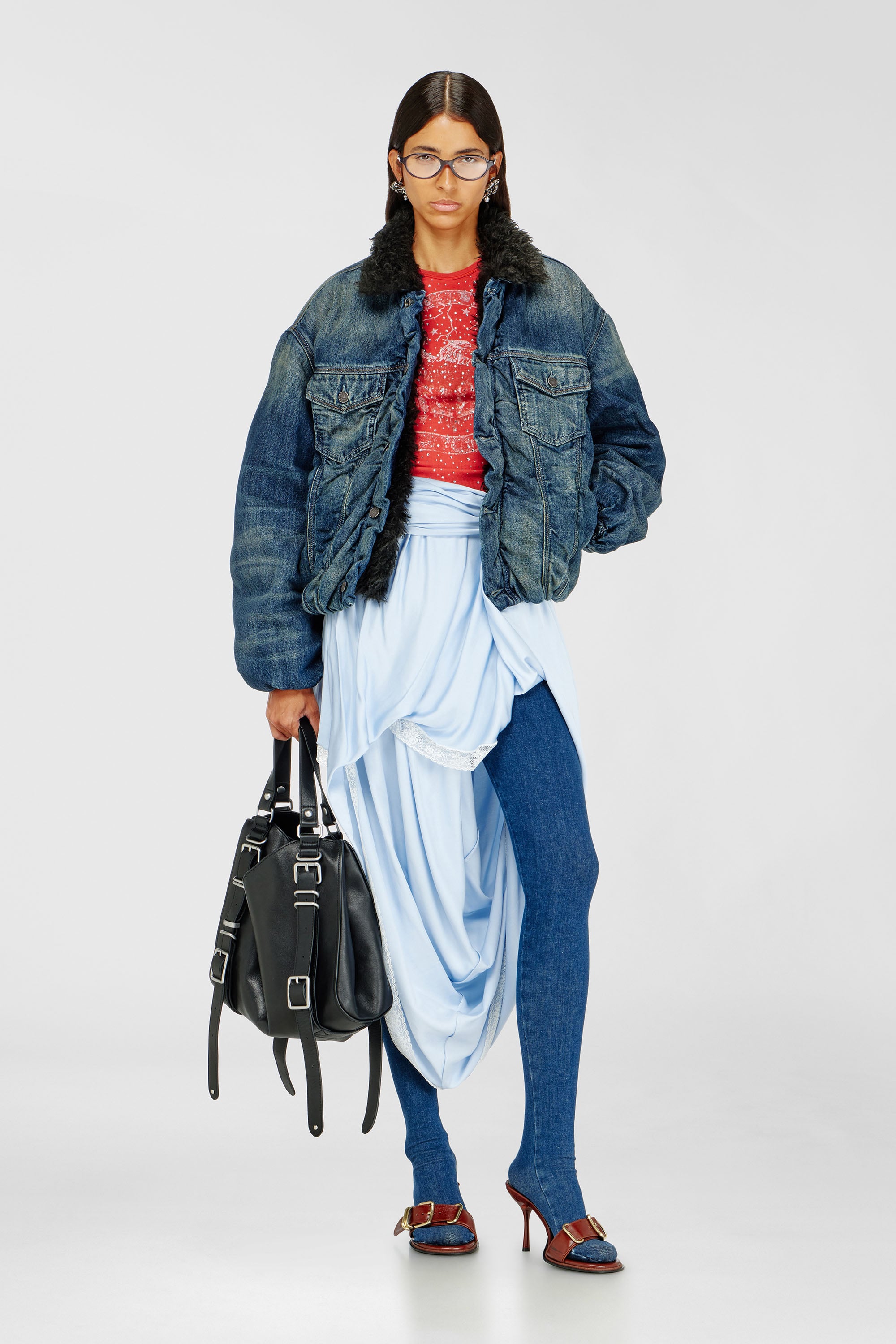 Diesel - D-CURLY-FSJ1, Unisex Truckerjacke aus Denim mit Teddyfutter in Dunkelblau - 2