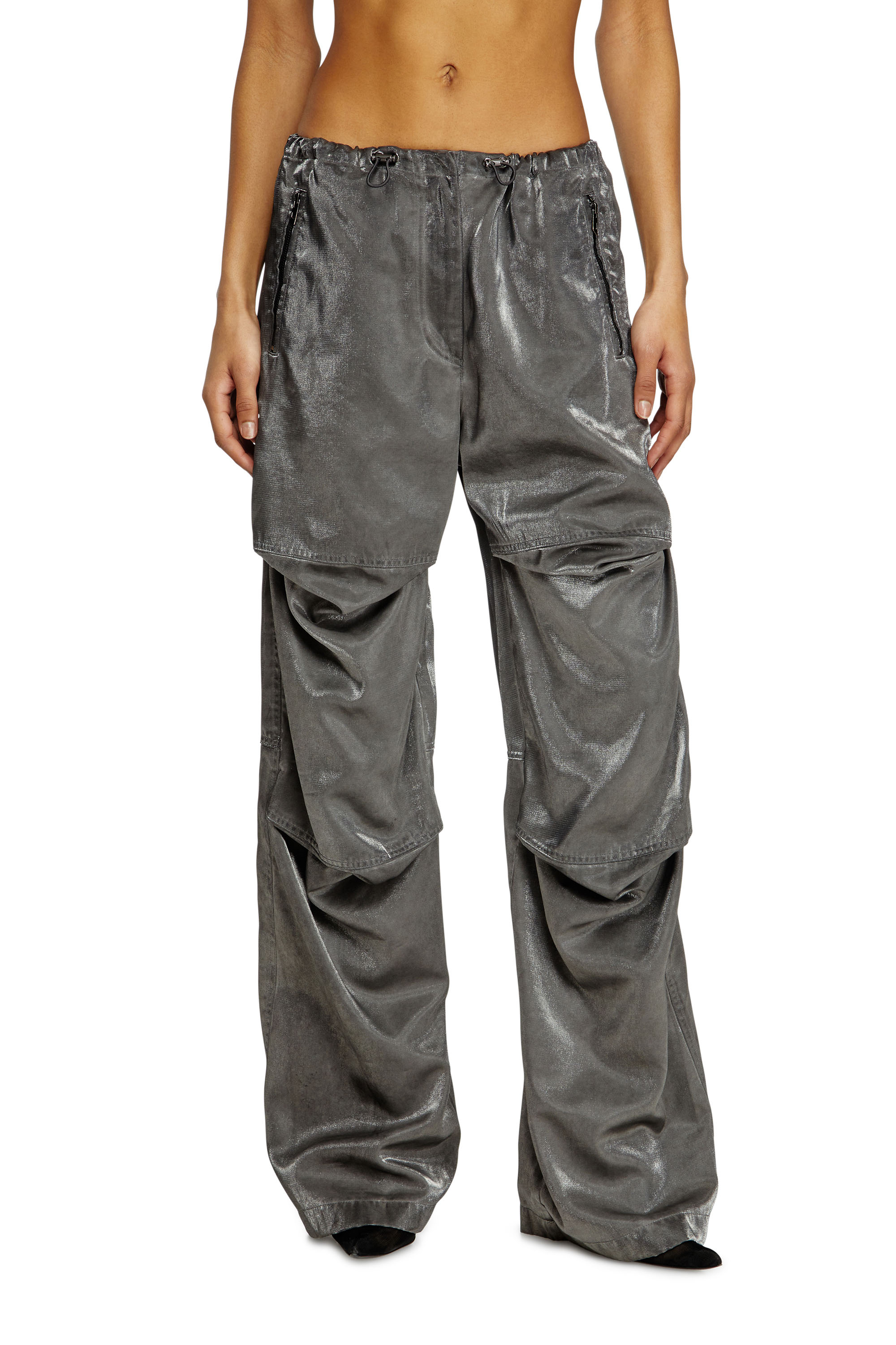 Diesel - P-RODIGE, Damen Cargohose aus Satin in Grau - 1