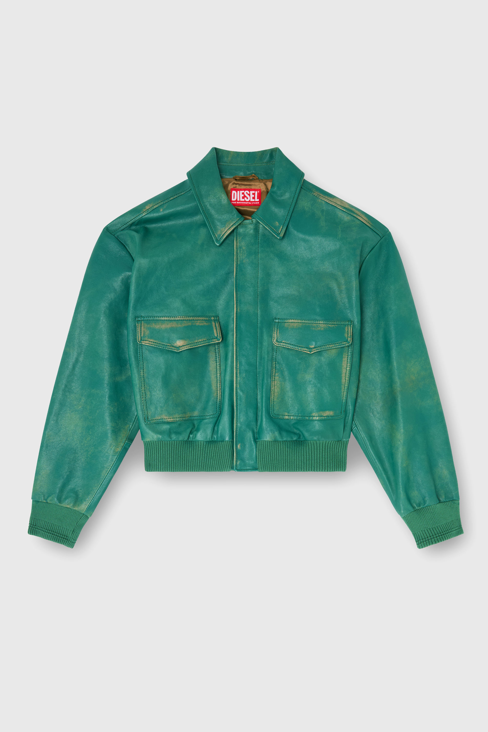 Diesel - L-UMAN, Herren Aviator-Jacke aus behandeltem Leder in Dunkelgr&uuml;n - 2