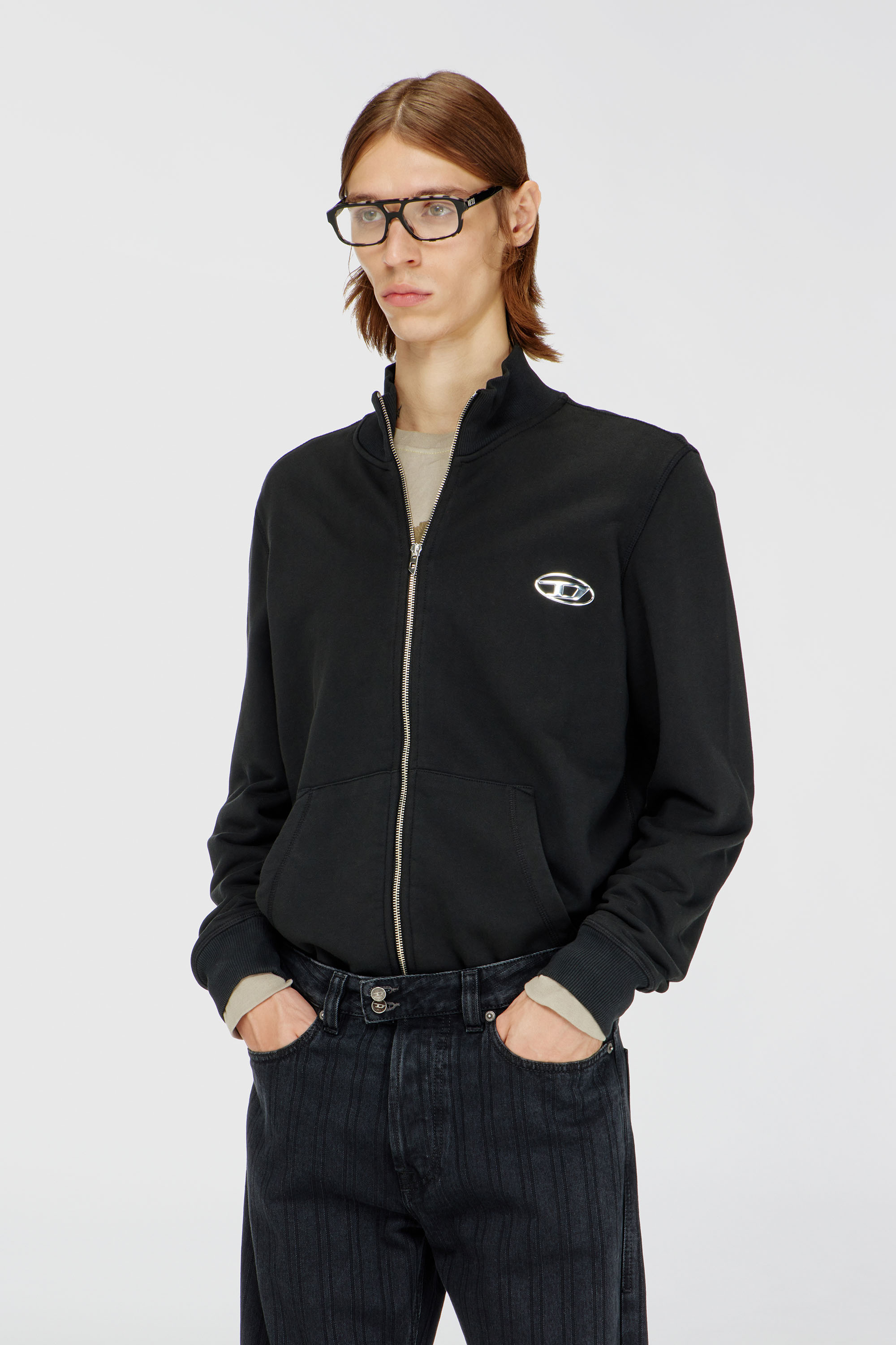 Diesel - S-GINN-ZIP-IOD, Herren Sweatshirt mit Stehkragen und metallischem Oval D in Schwarz - 3