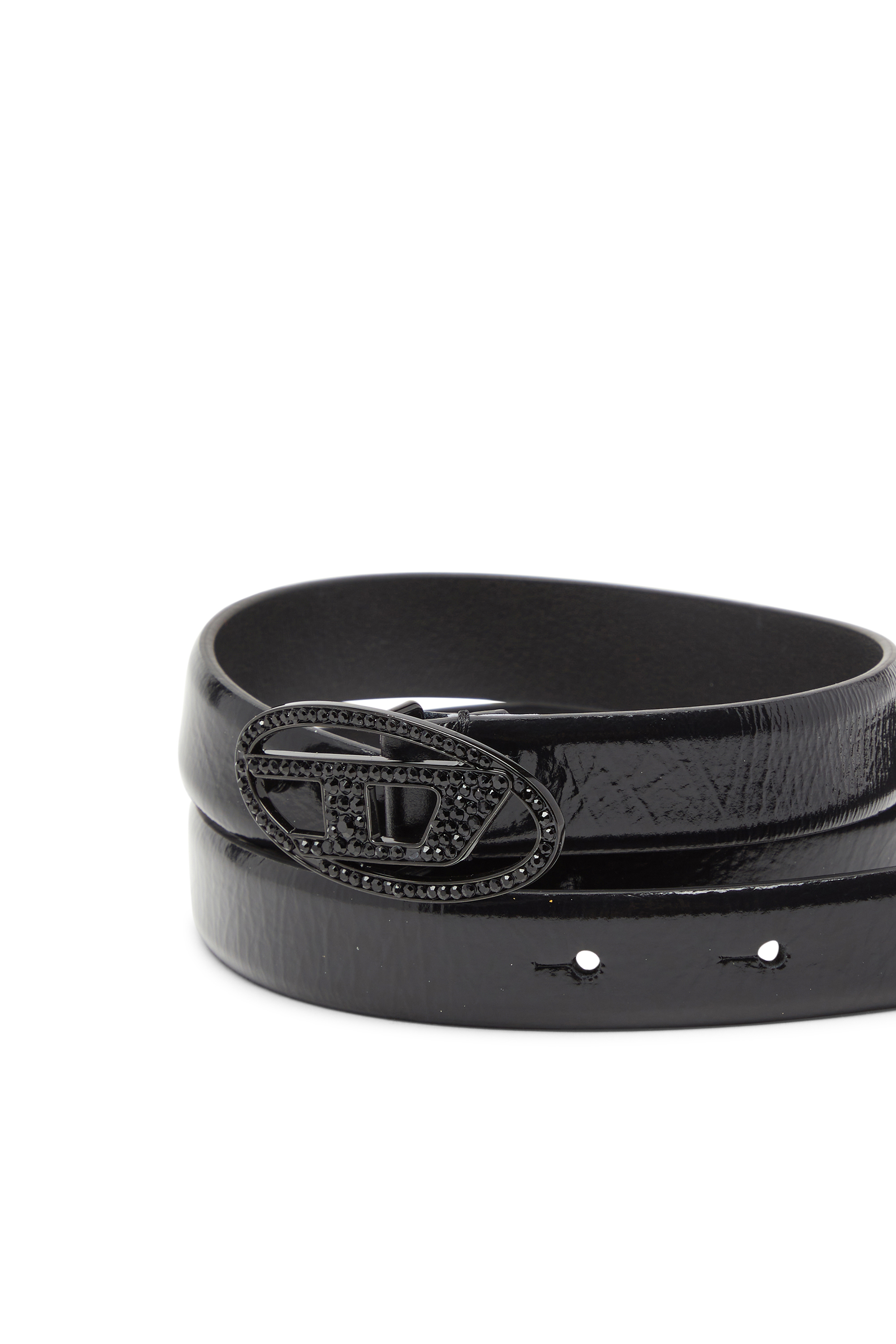 Diesel - B-1DR STRASS 20, Damen 2 cm breiter Ledergürtel mit Kristallschließe in Schwarz - 3