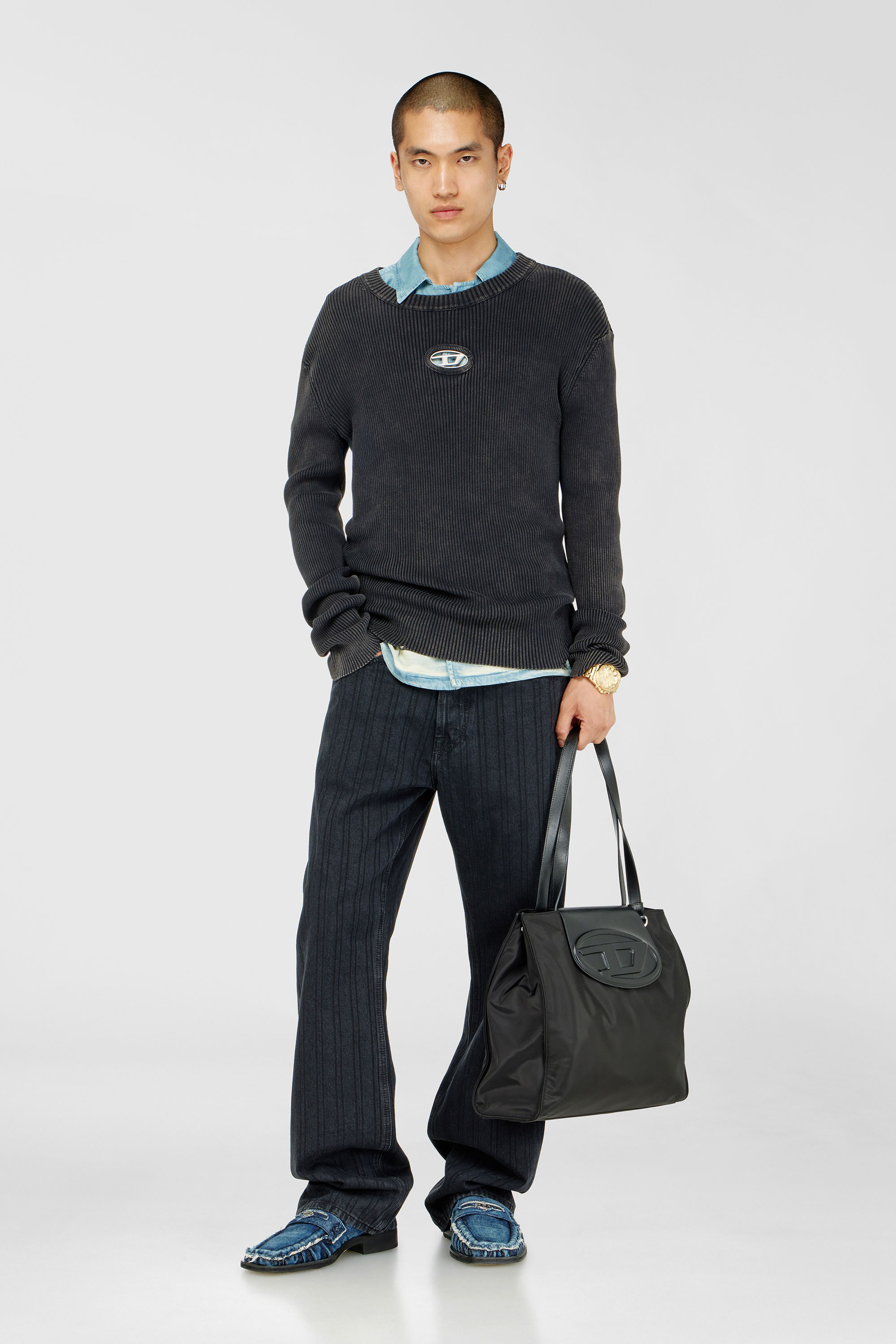 Diesel - K-DARIN-D, Man's Distressed jumper with cut-out logo in Black - 2