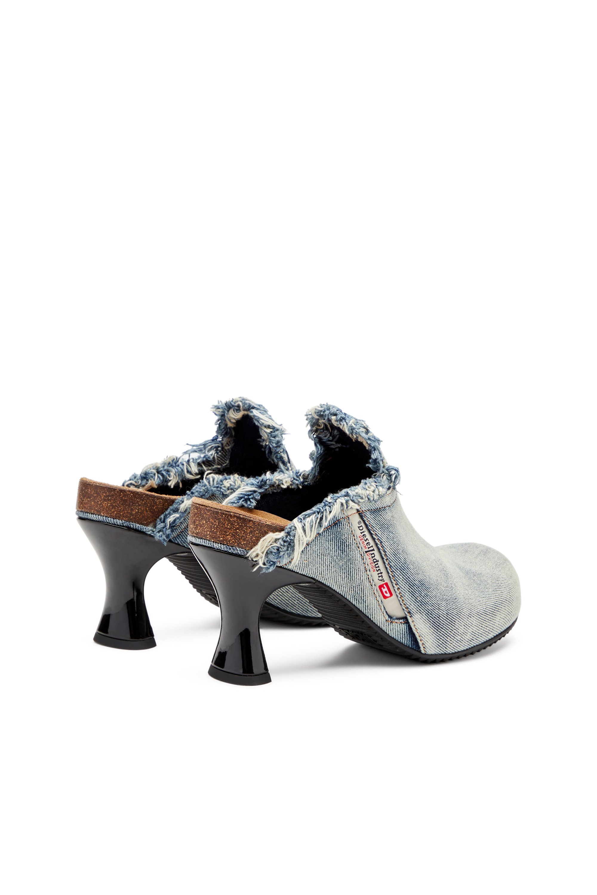 Diesel - D-WOODSTOCK ML W, Damen D-Woodstock-Pantoletten aus ausgefranstem Denim in Hellblau - 3