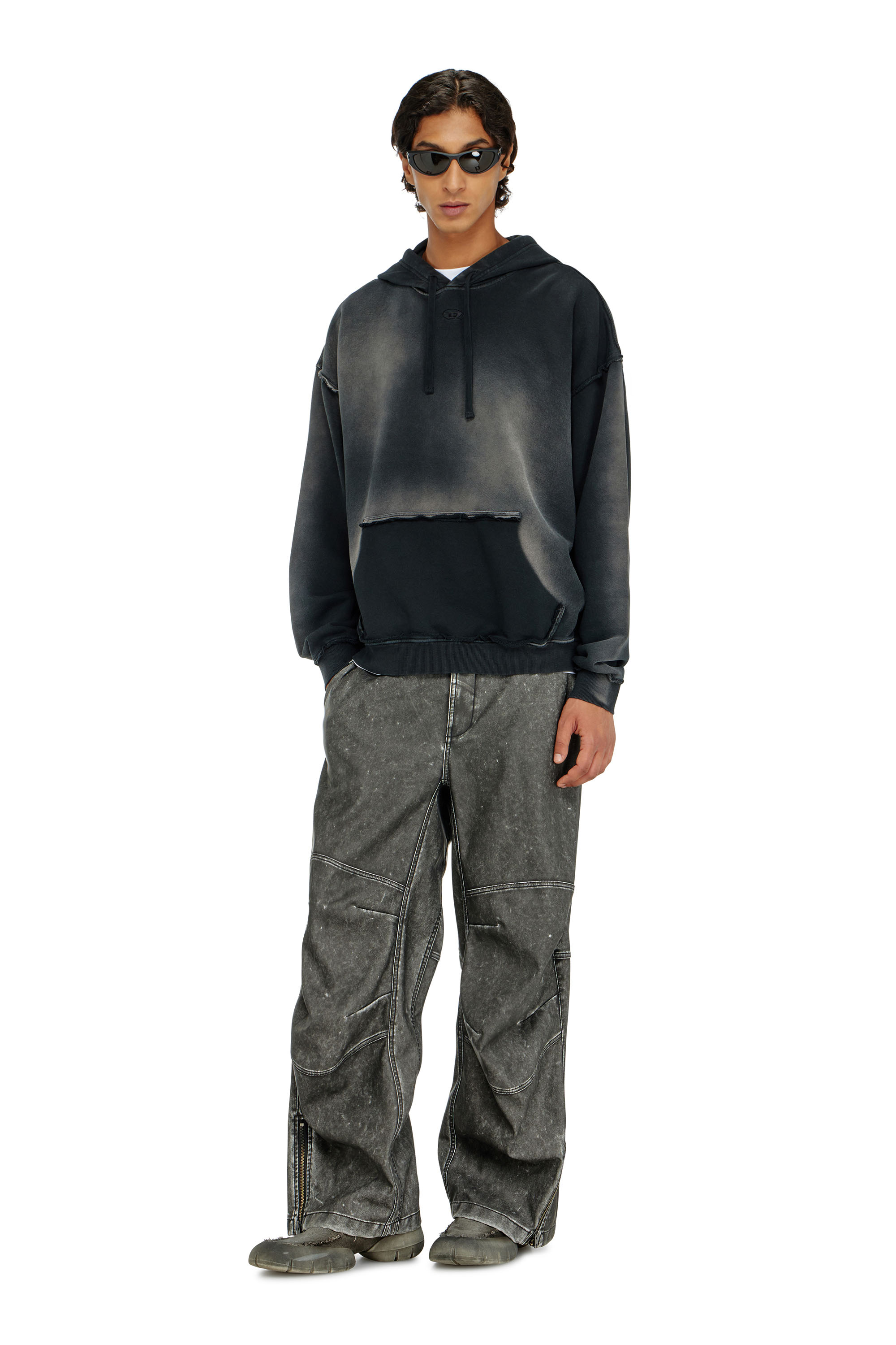 Diesel - S-POCK-HOOD, Herren Verblasster Baumwoll-Hoodie mit ausgefransten Details in null - 2