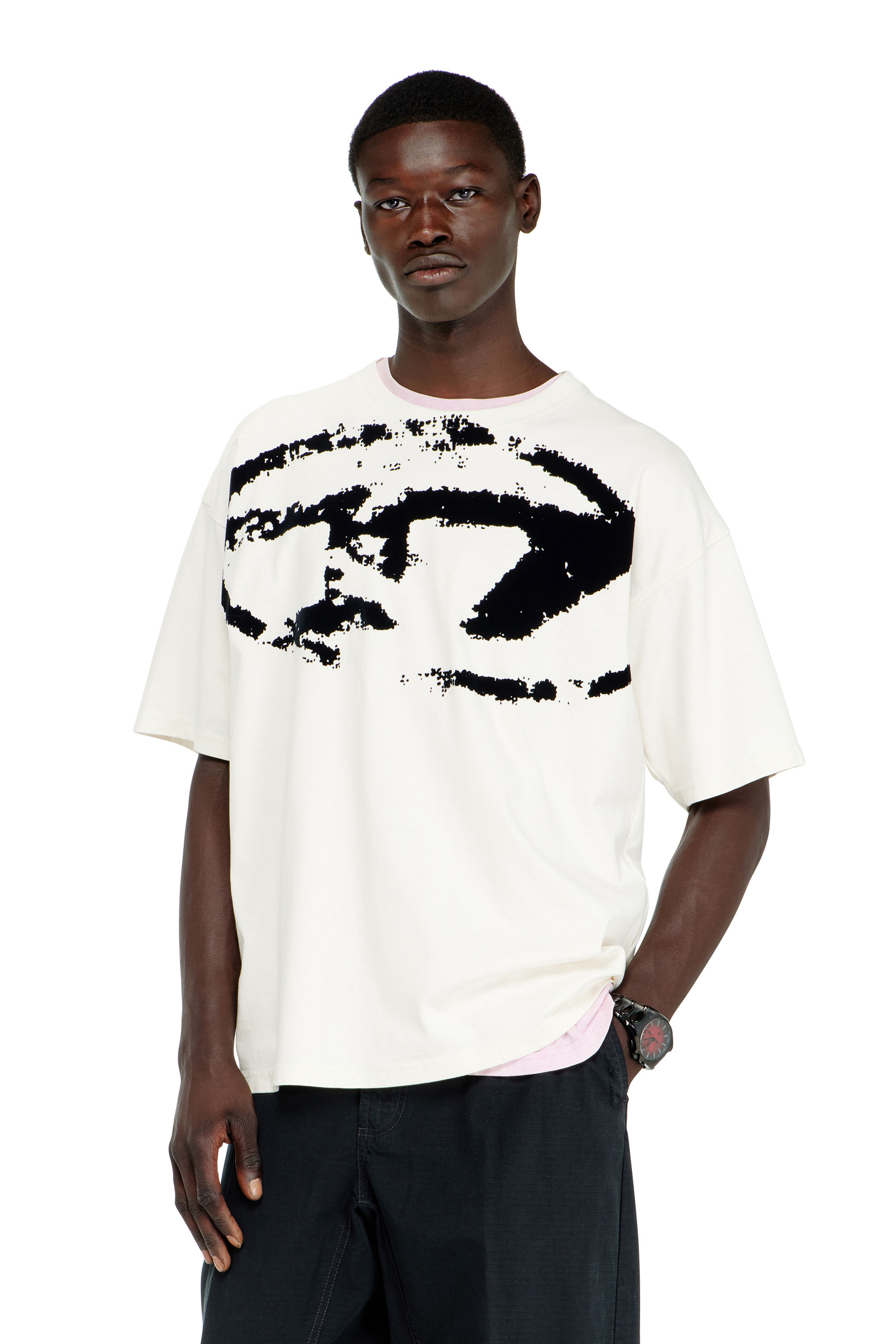 Diesel - T-BOXT-N14, Herren T-Shirt mit beflocktem Distressed-Logo in Wei&szlig; - 1