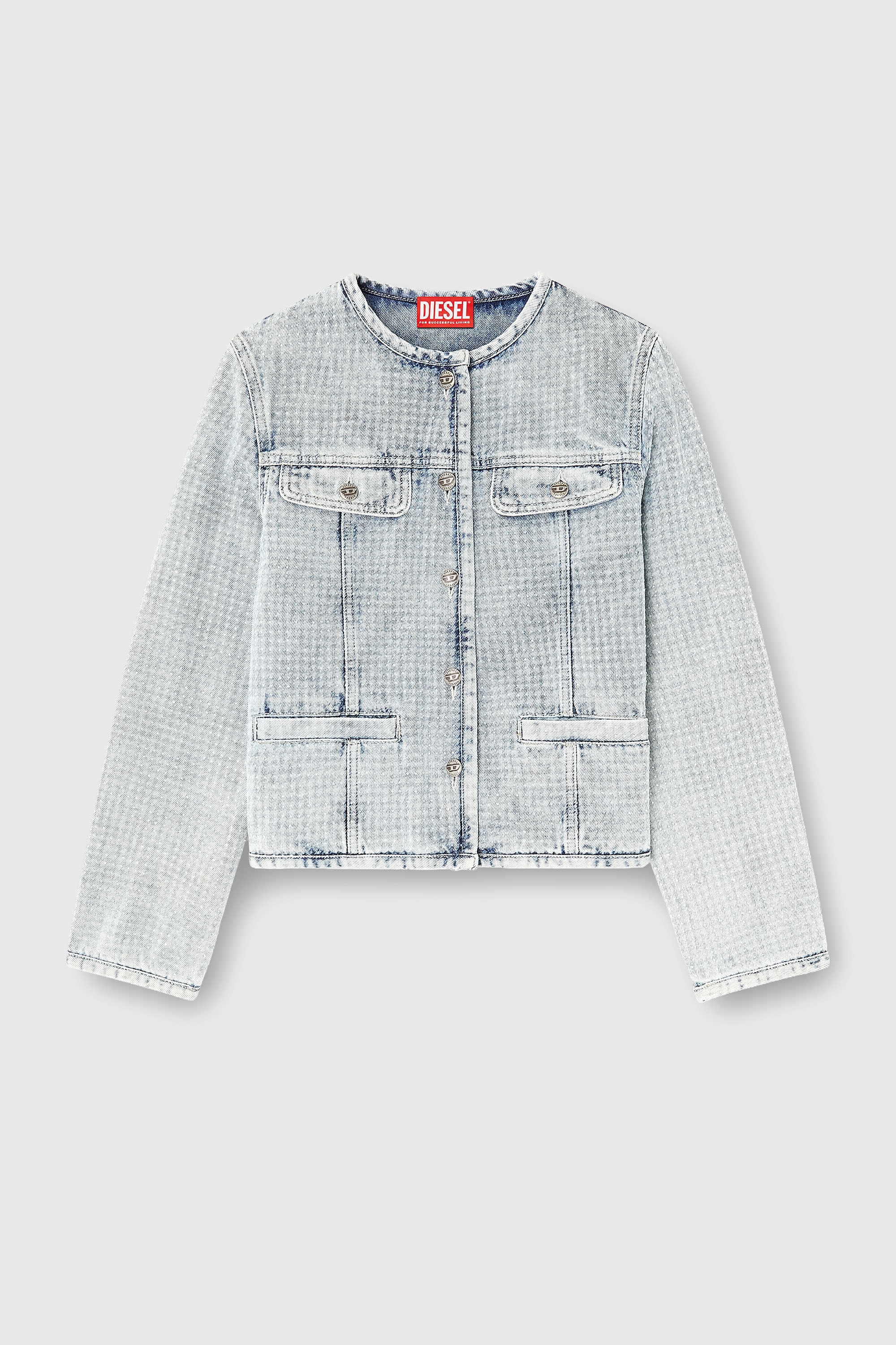 Diesel - DE-GRAFY-S, Damen Jacke aus grafischem Denim mit Kristallen in Hellblau - 2