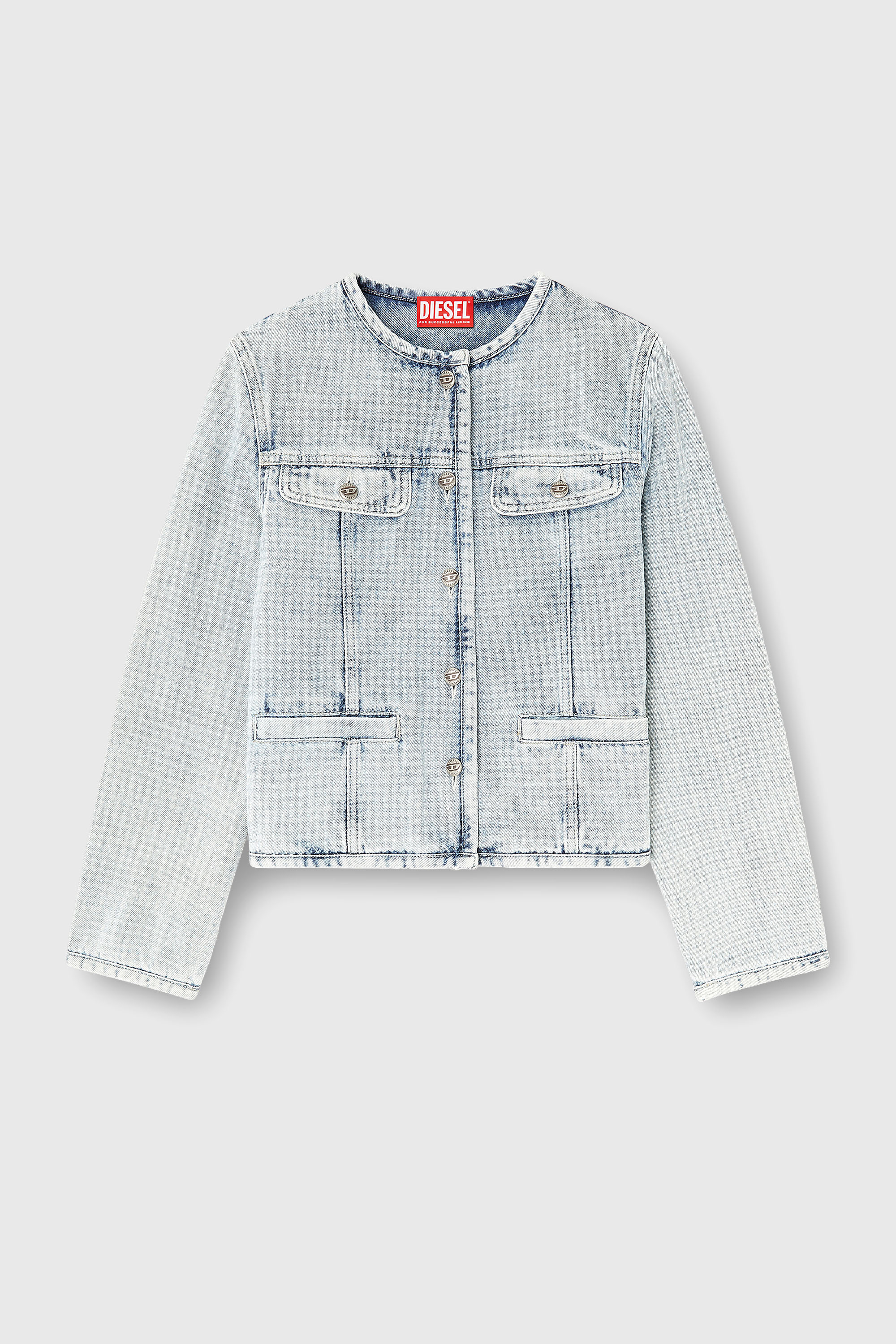 Diesel - DE-GRAFY-S, Damen Jacke aus grafischem Denim mit Kristallen in Hellblau - 2