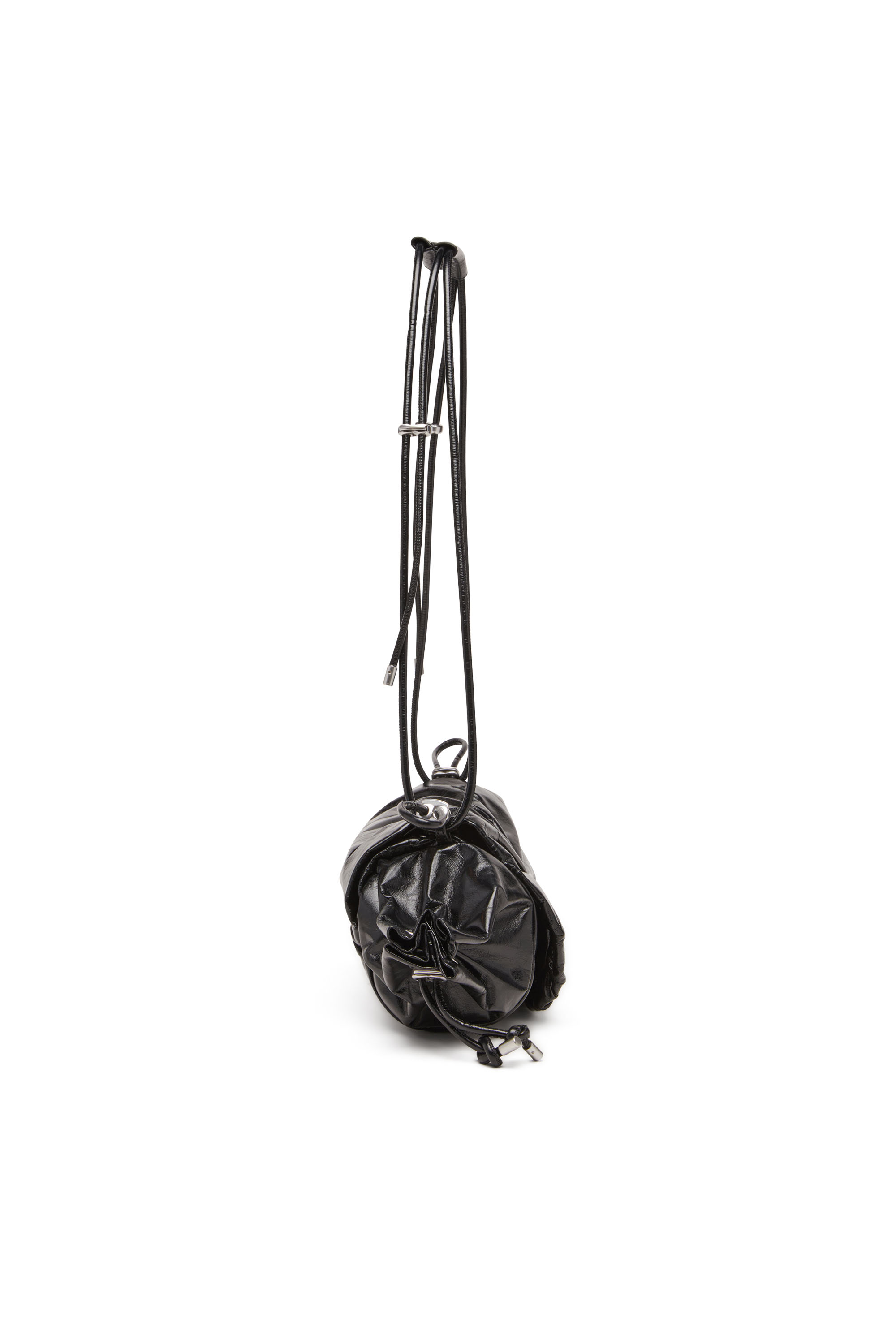 Diesel - SCRUNCH-D SHOULDER M, Damen Schultertasche aus glänzendem zerknittertem Leder in Schwarz - 3