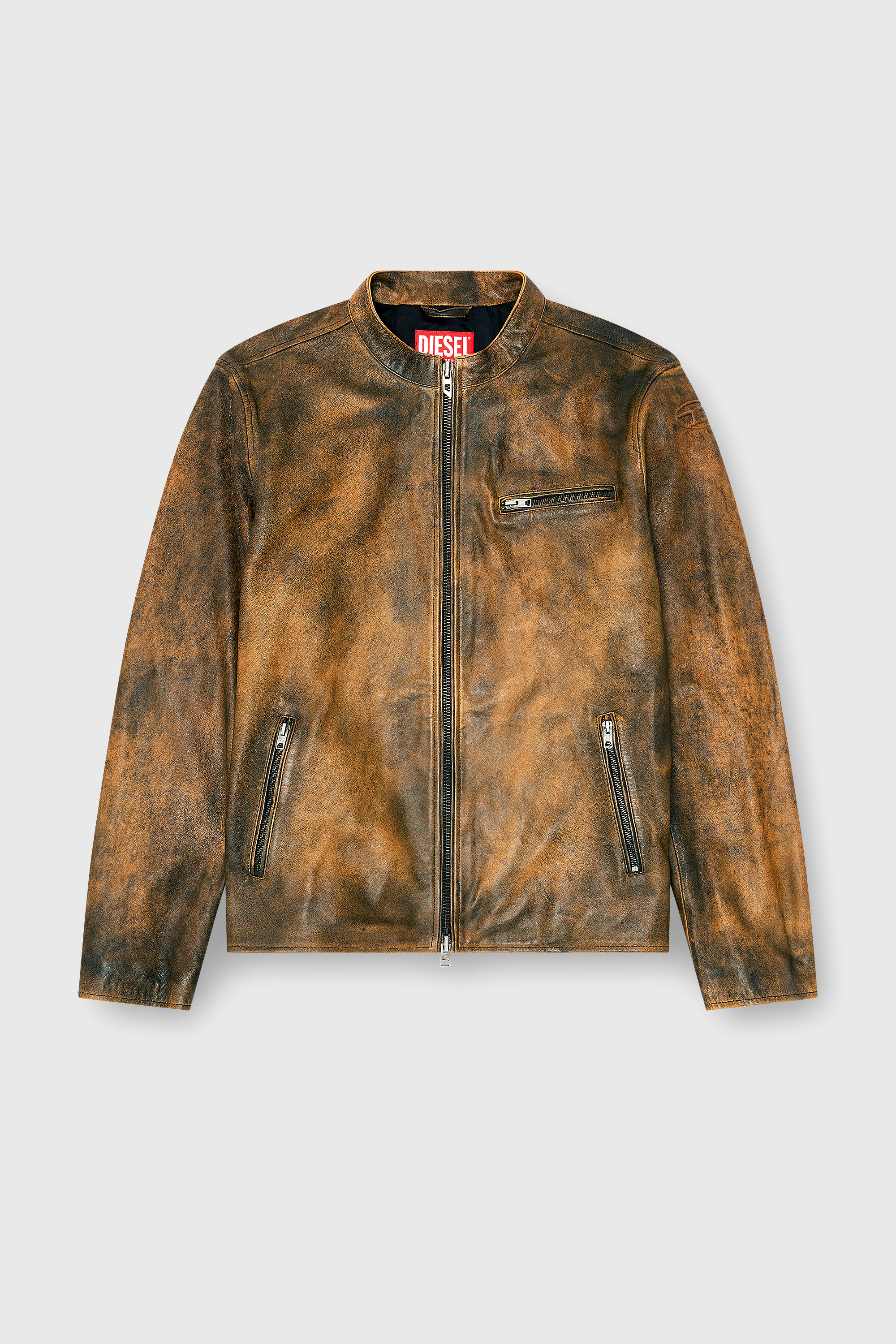 Diesel - L-ZAD-KNCZ, Herren Biker jacket aus behandeltem Leder in Hellbraun - 2