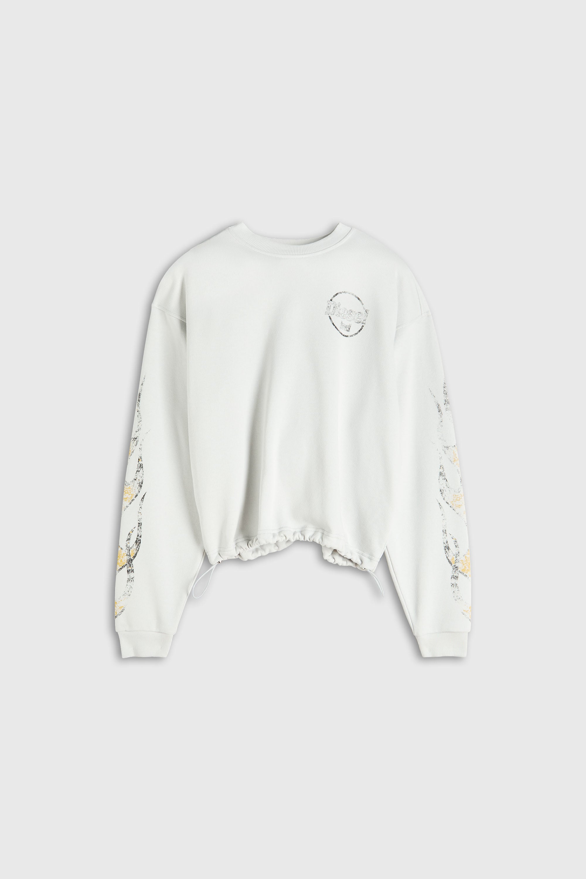 Diesel - F-CREWY-B3, Damen Sweatshirt mit Kordelzugsaum und crack print in Wei&szlig; - 2