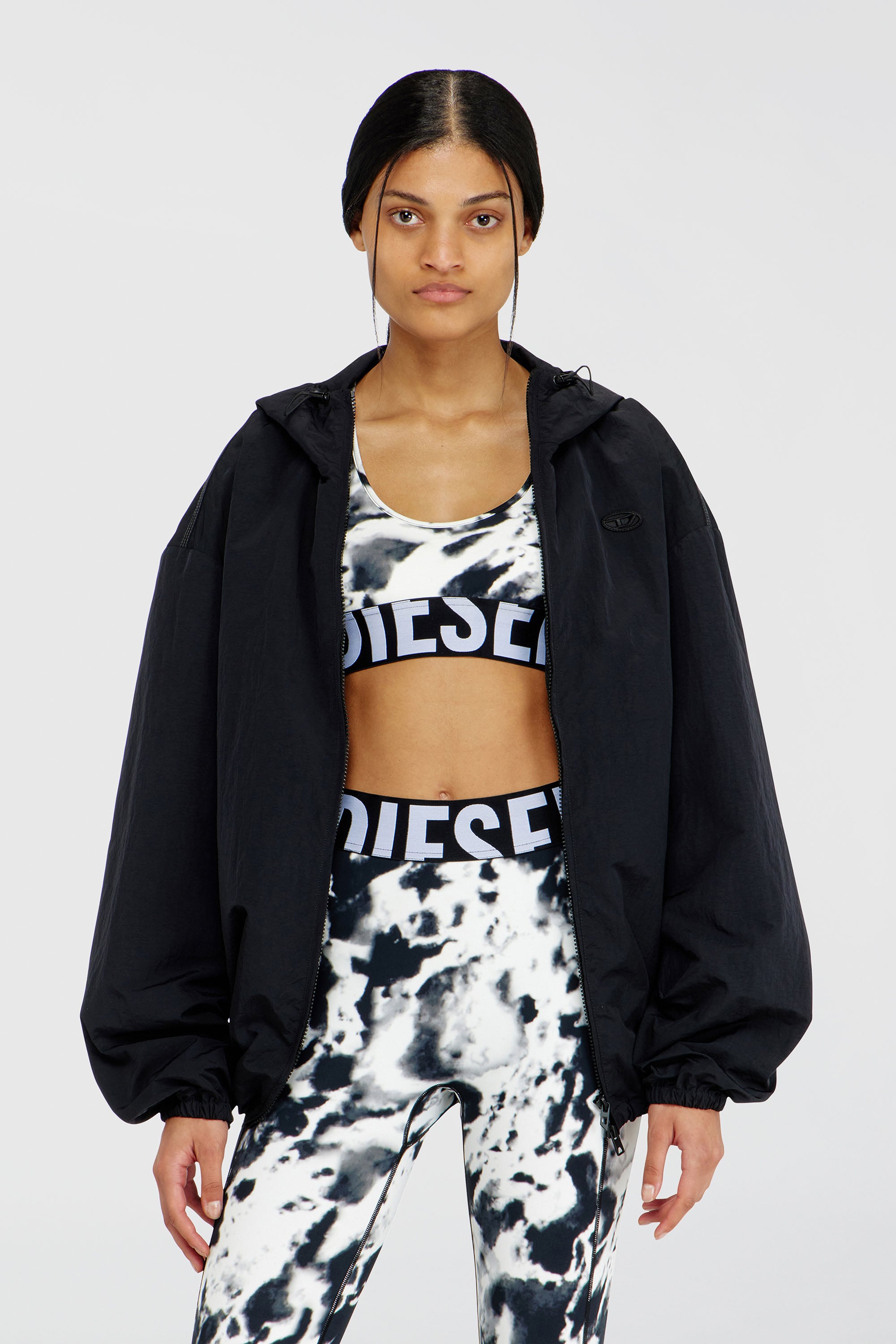 Diesel - ALLISON-D-POP, Damen Sport-BH aus bedruckter Mikrofaser in Weiss/Schwarz - 1
