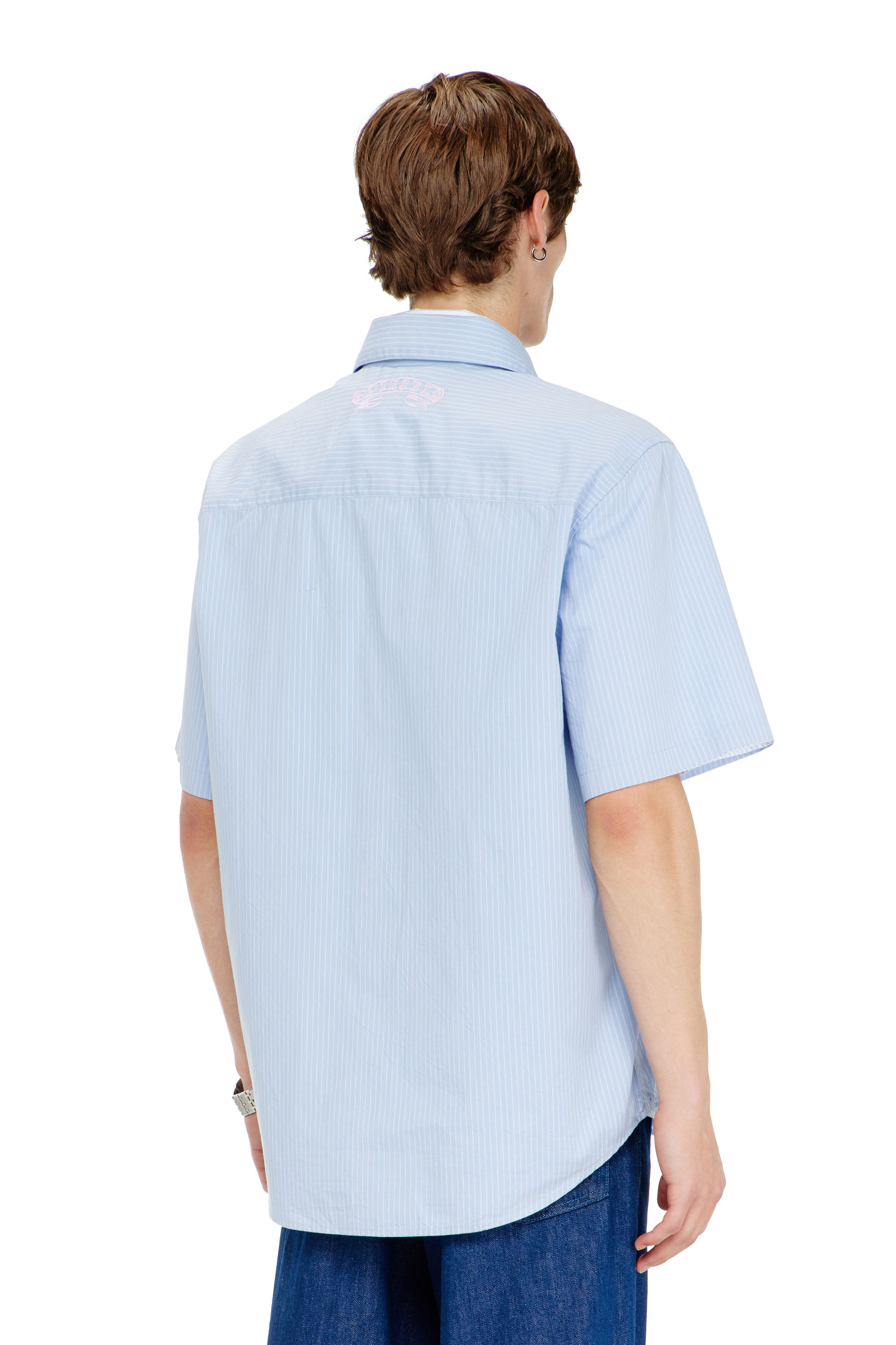 Diesel - S-SIMPLY-SS-AGCZ, Herren Gestreiftes Popeline-Hemd mit Stickpatch in Hellblau - 4