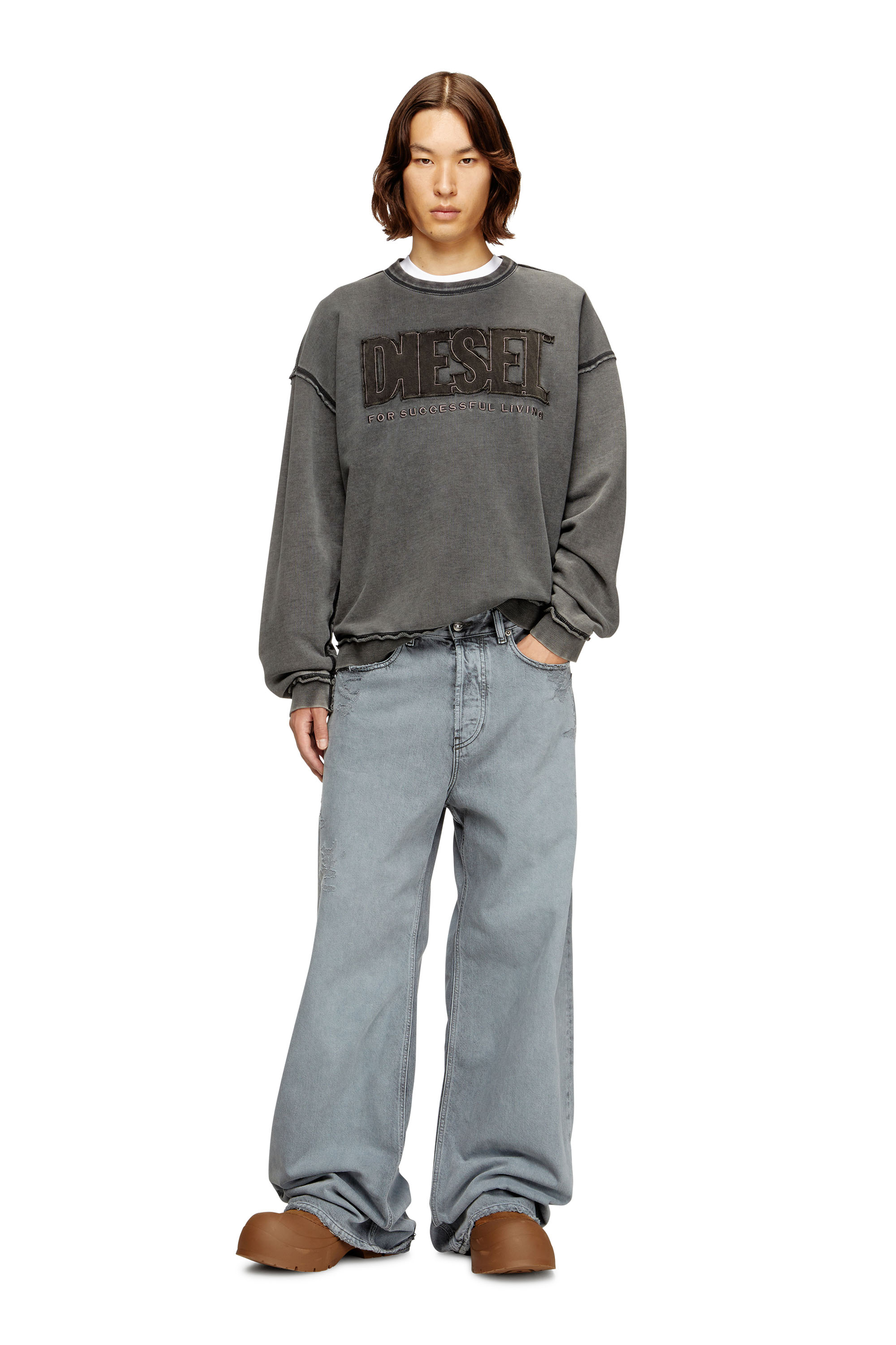 Diesel - S-BOXT-RAW-V1, Herren Baumwoll-Sweatshirt mit appliziertem Logo in Dunkelgrau - 2