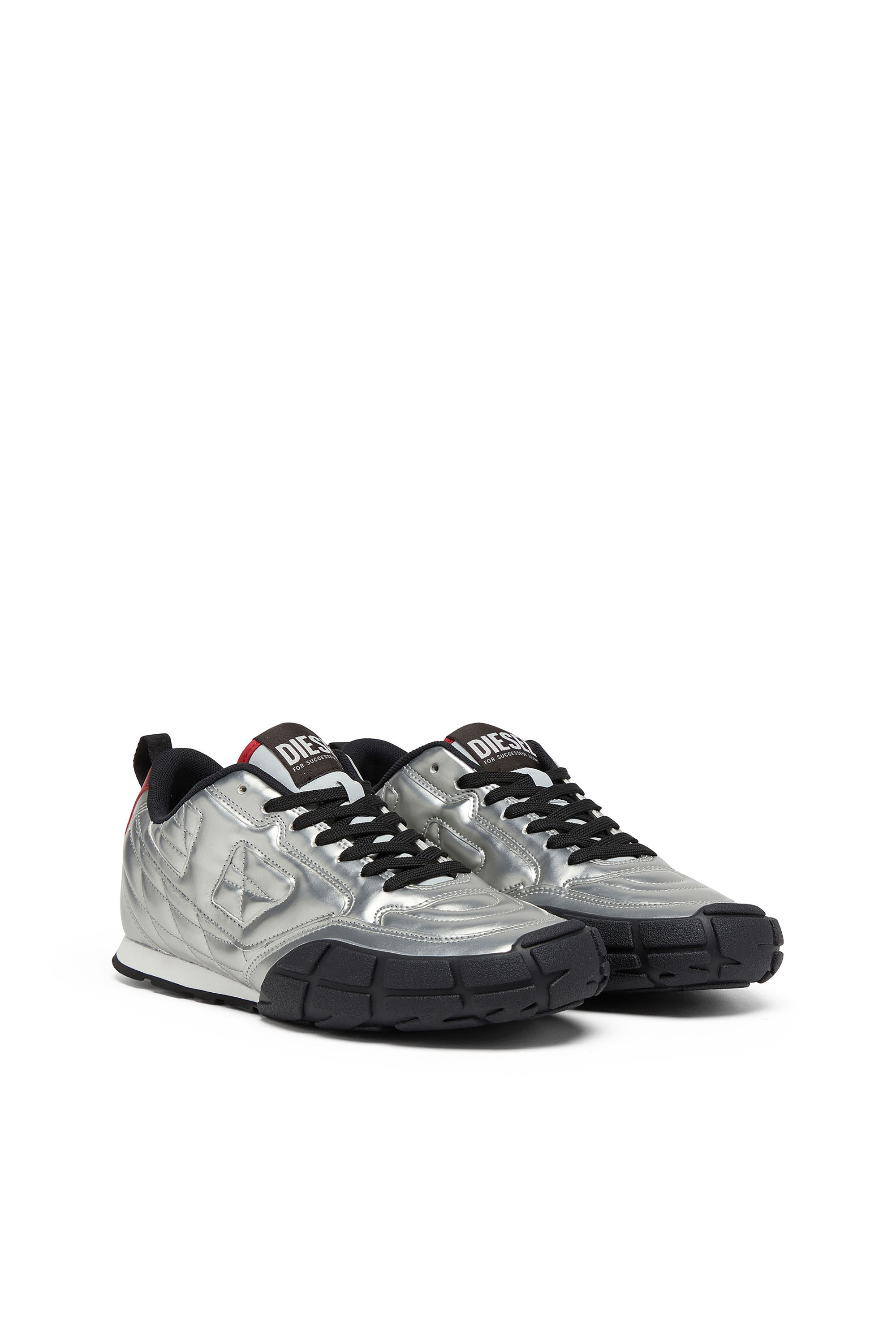 Diesel - S-PAGODHA LOW W, Damen S-Pagodha-Quilted metallic Sneakers in Silber/Schwarz - 4