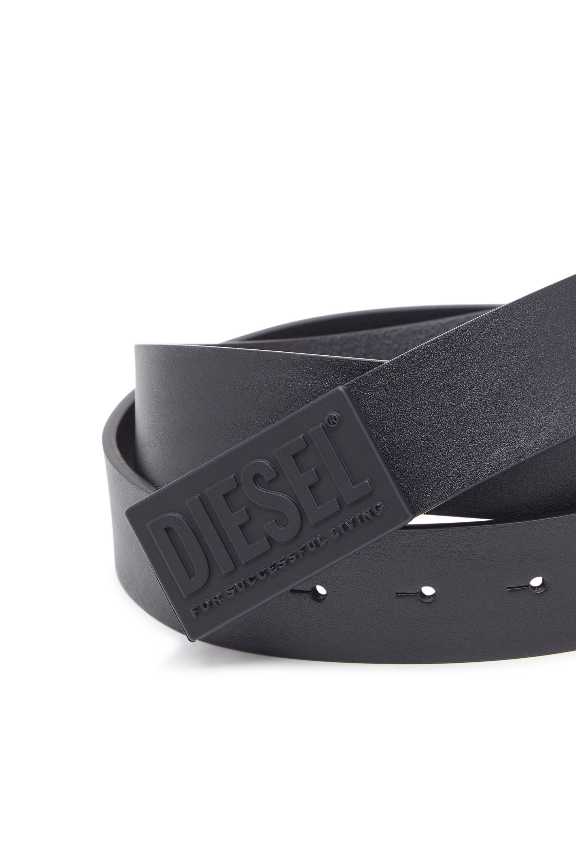 Diesel - B-BISCOTTO METAL, Herren 3.4cm Gürtel aus Leder mit Successful Living-Schnalle in Schwarz - 3