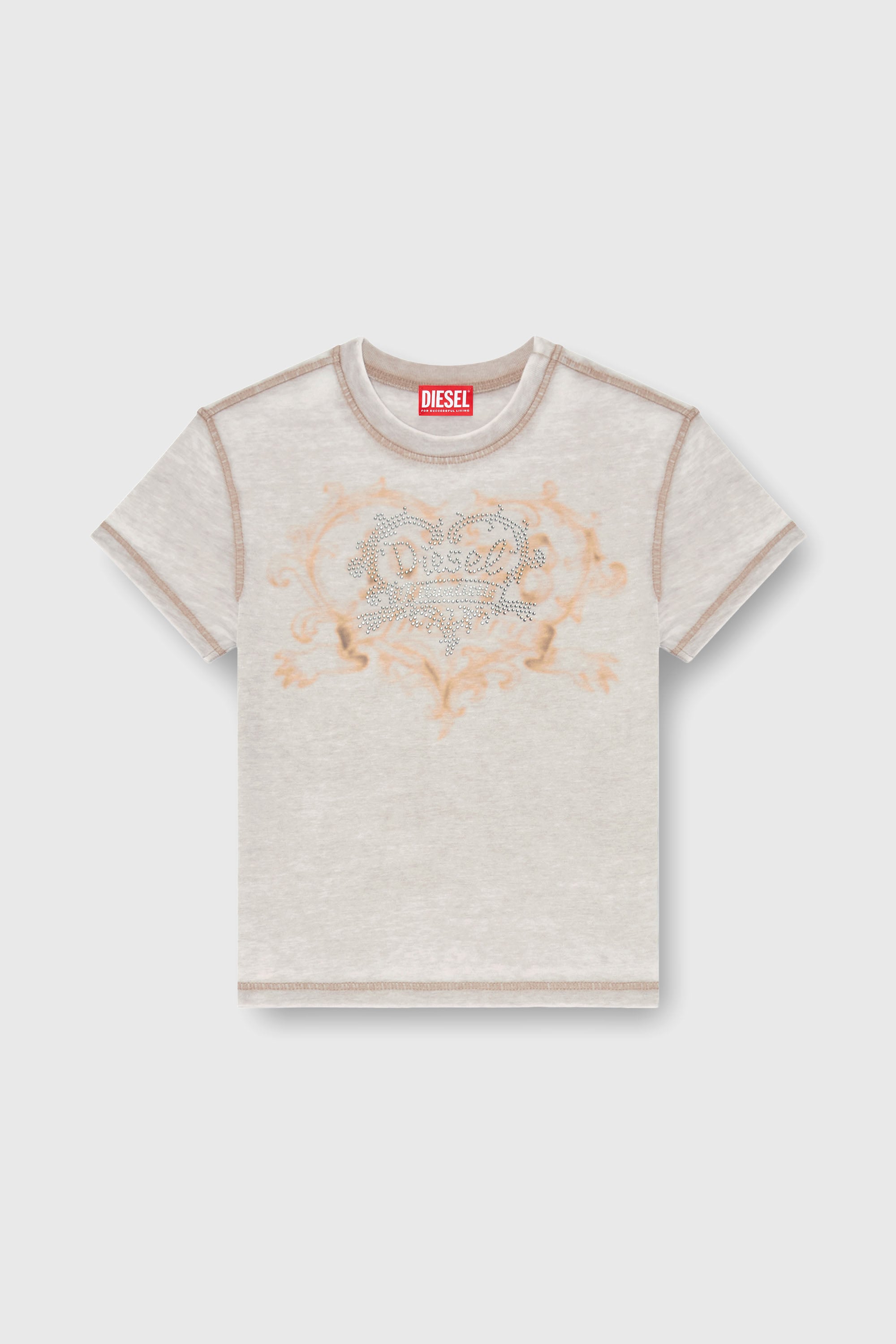 Diesel - T-ILA-AA1, Damen Jersey-T-Shirt mit Strasssteinen und burnout effect in Hellgrau - 2