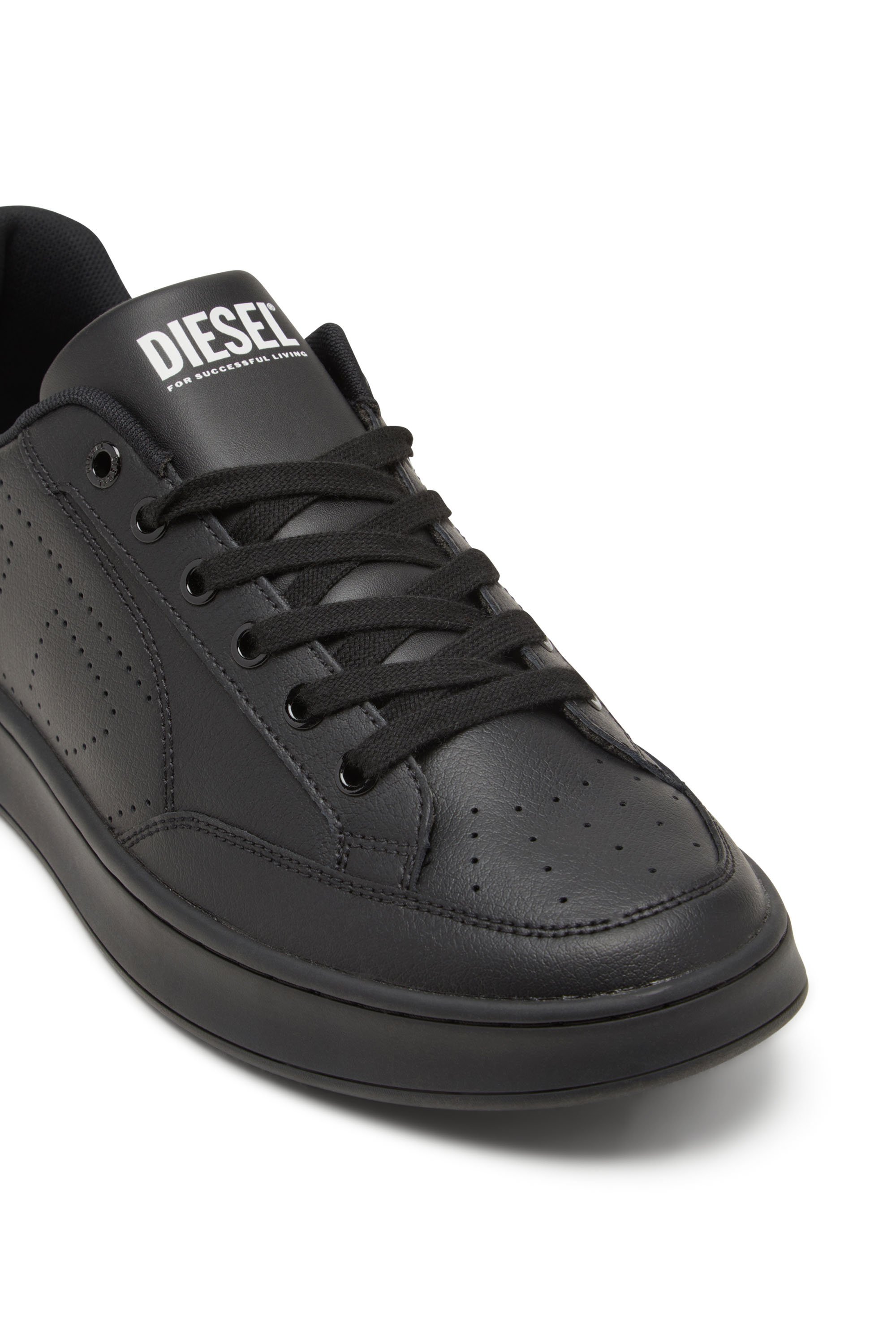 Diesel - S-DAKOTA LOW, Herren Sneakers aus Leder mit perforiertem Logo in Schwarz - 4