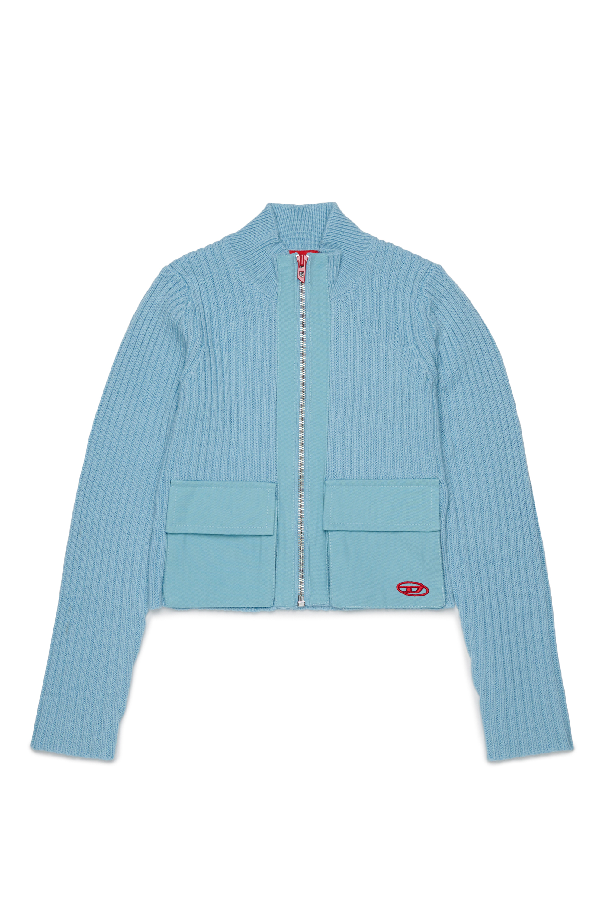 Diesel - KAMMY, Woman's Zip cardigan in wool blend with pockets in Light Blue - 1