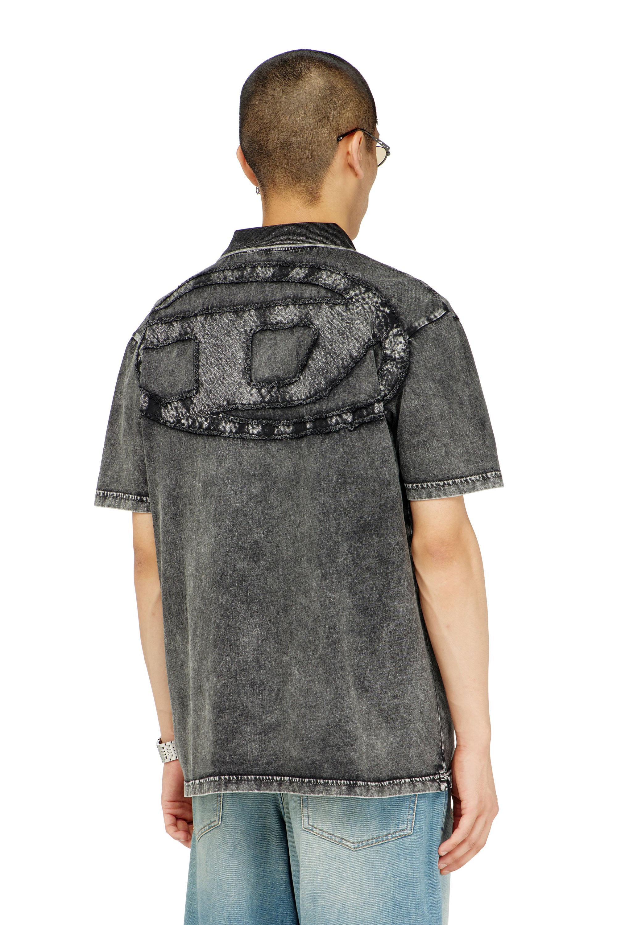 Diesel - T-REJUST-NC-DEN, Herren Polohemd aus Jersey mit Denim-Effekt in Dunkelgrau - 4