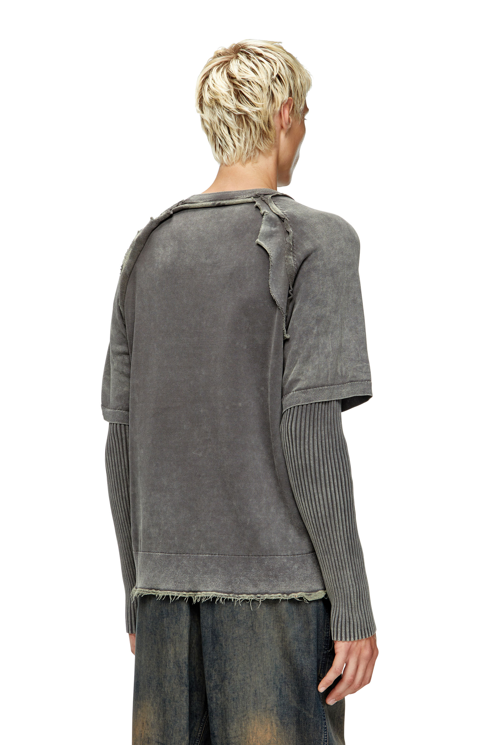 Diesel - K-PETRO, Herren Lagenpullover mit Destroyed-Effekt in Dunkelgrau - 4