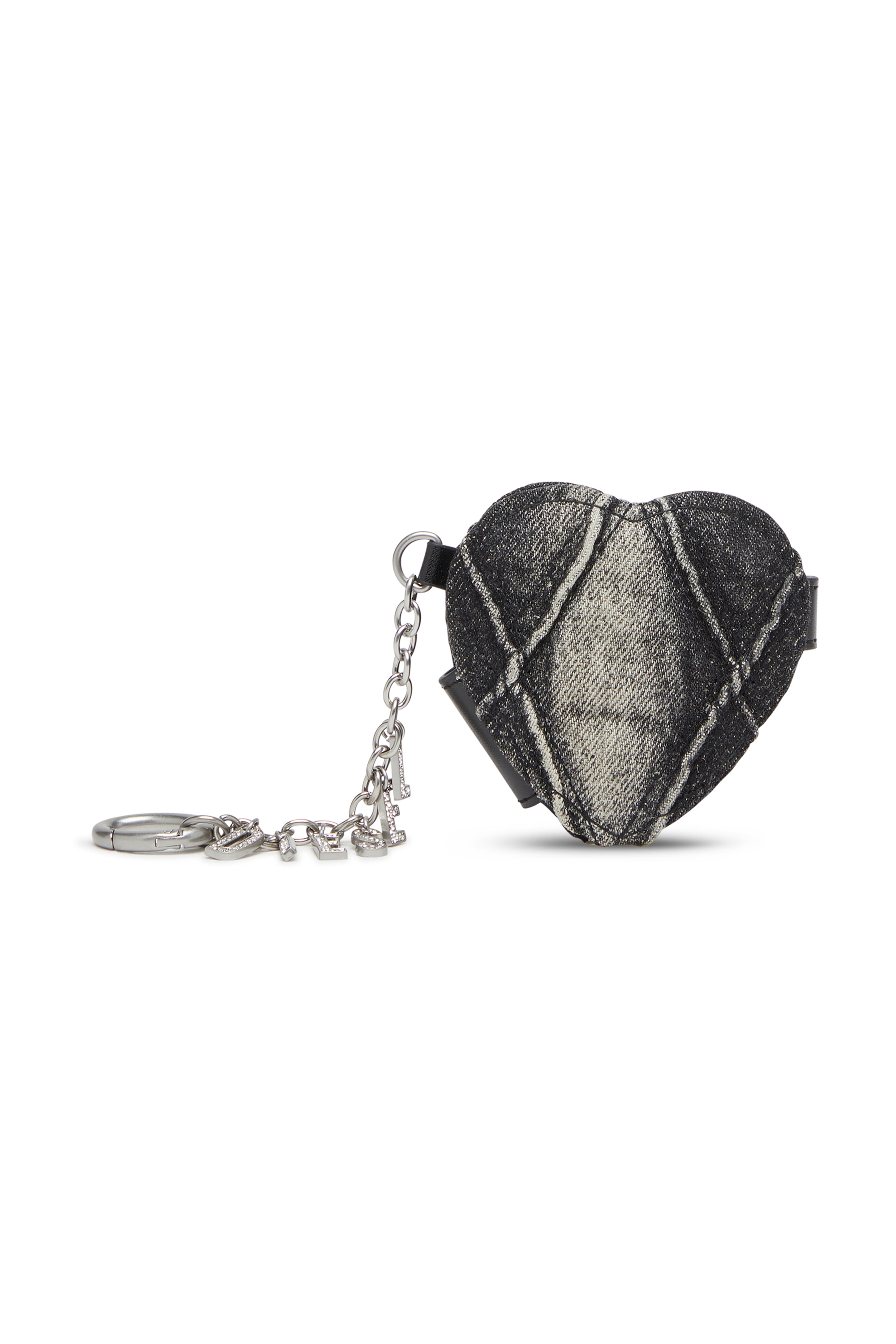Diesel - CHARM-D MIRROR, Damen Spiegelanhänger aus gestepptem Argyle-Denim in Schwarz - 1