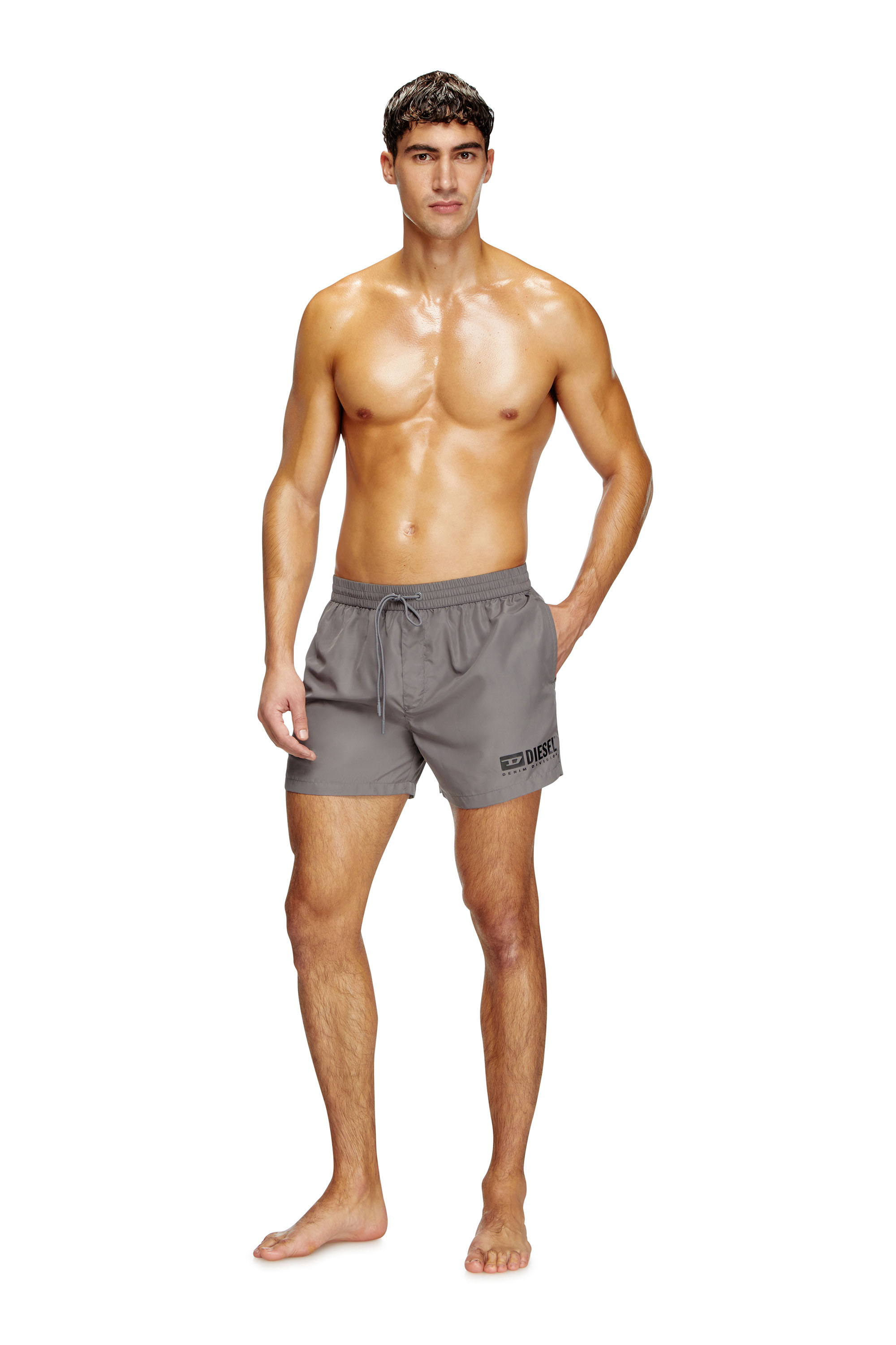 Diesel - KEN-37-D-BOX, Herren Mittellange Badeshorts mit Logo-Print in Grau - 1