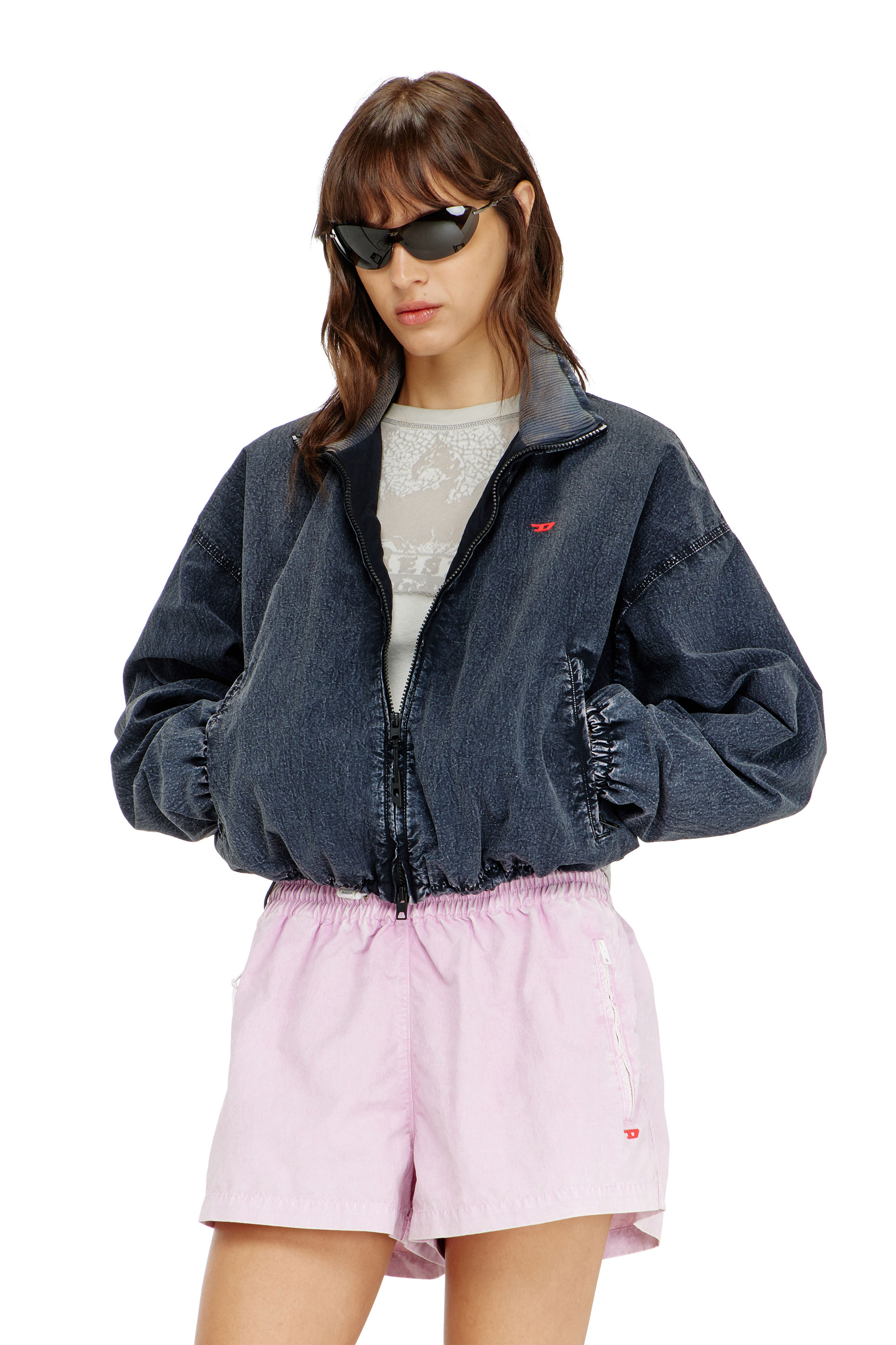 Diesel - G-LEAMER, Damen Windbreaker-Jacke aus acid-wash taslan in Dunkelblau - 1