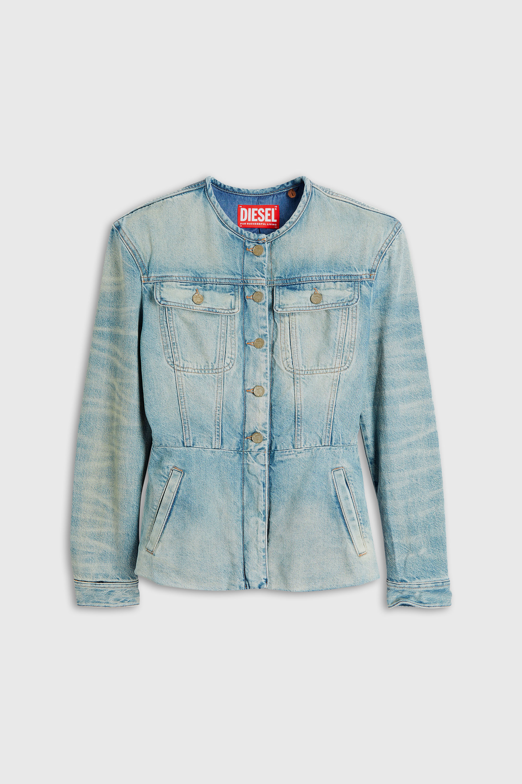 Diesel - DE-CALION-S1, Damen Kragenlose Jeansjacke in Hellblau - 2